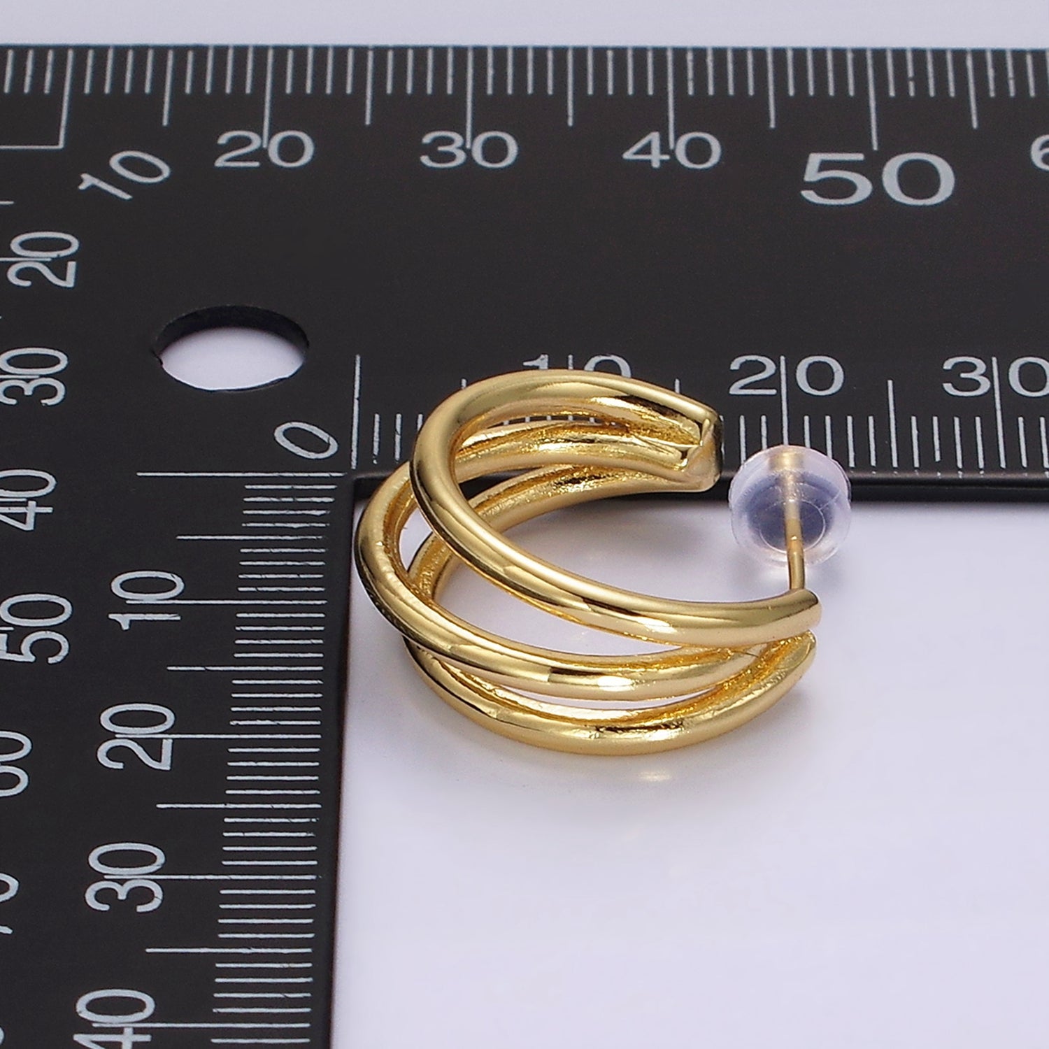 14K Gold Filled 20mm Triple Band Claw C-Shaped Hoop Earrings | AE382