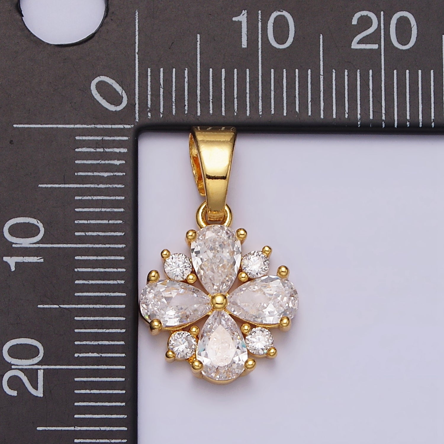 24K Gold Filled Flower Double Petal Teardrop Pendant in Gold & Silver | AA447 AA448