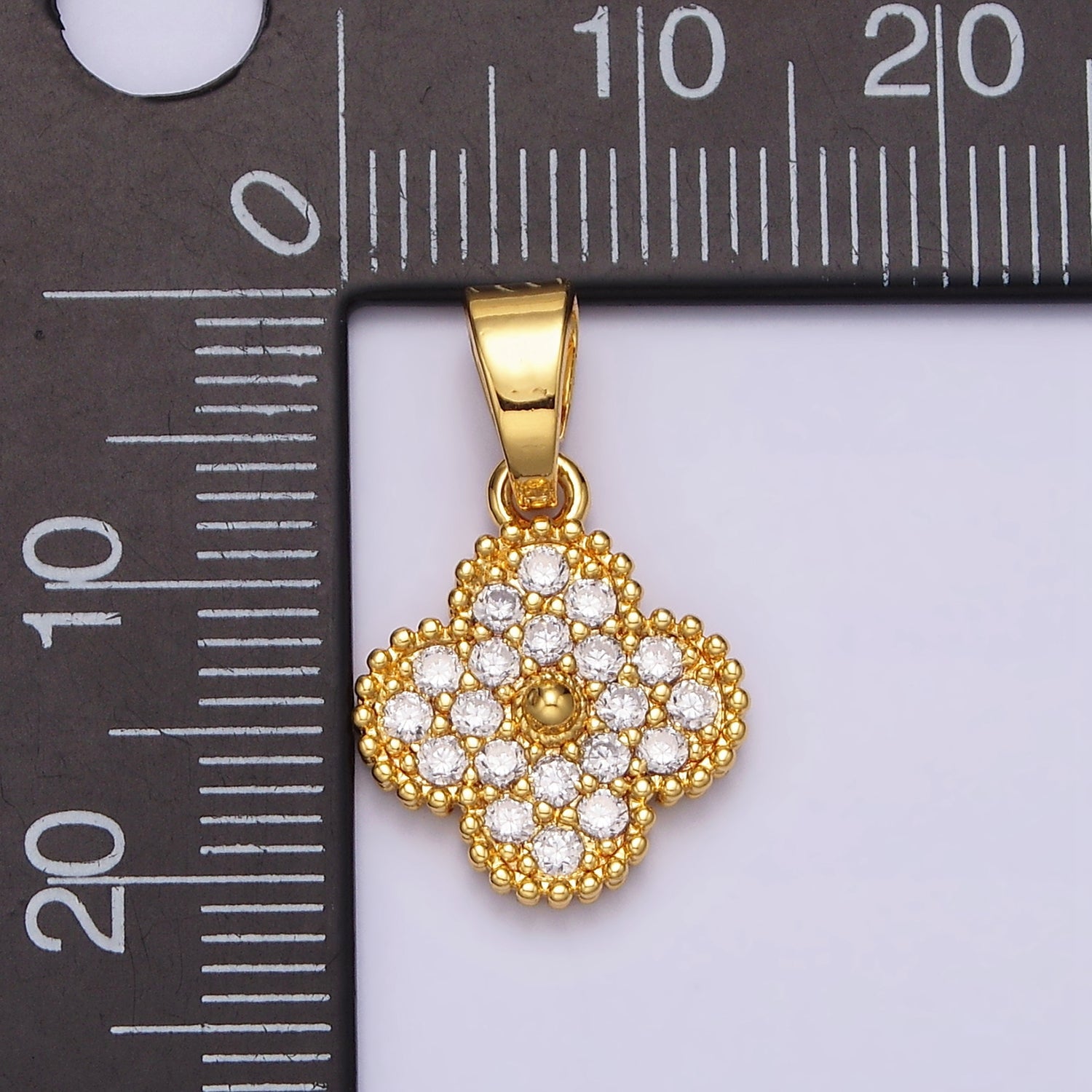 24K Gold Filled Clover Quatrefoil Micro Paved CZ Pendant in Gold & Silver | AA469 AA470