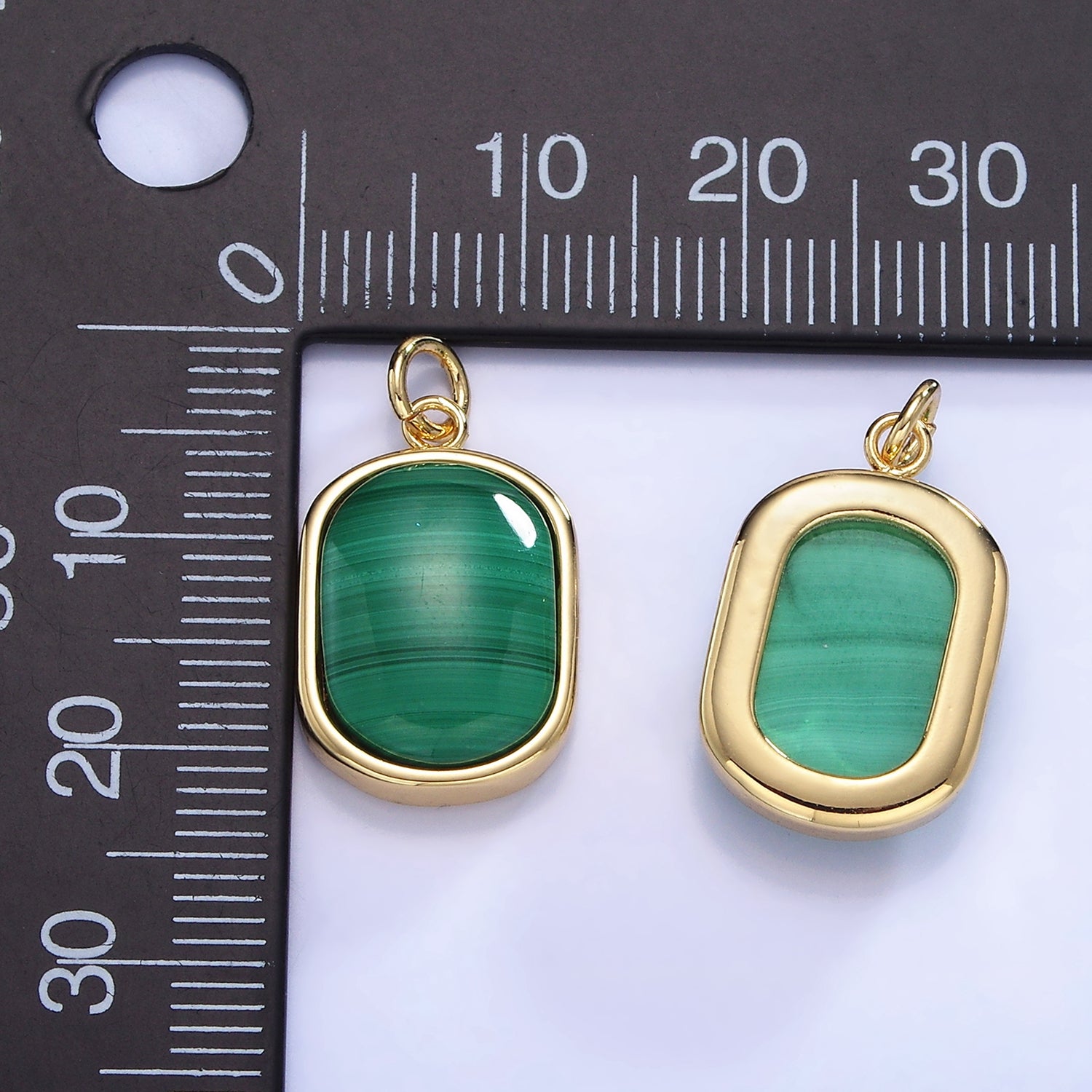 14K Gold Filled Malachite Gemstone Bezel Charm | W665