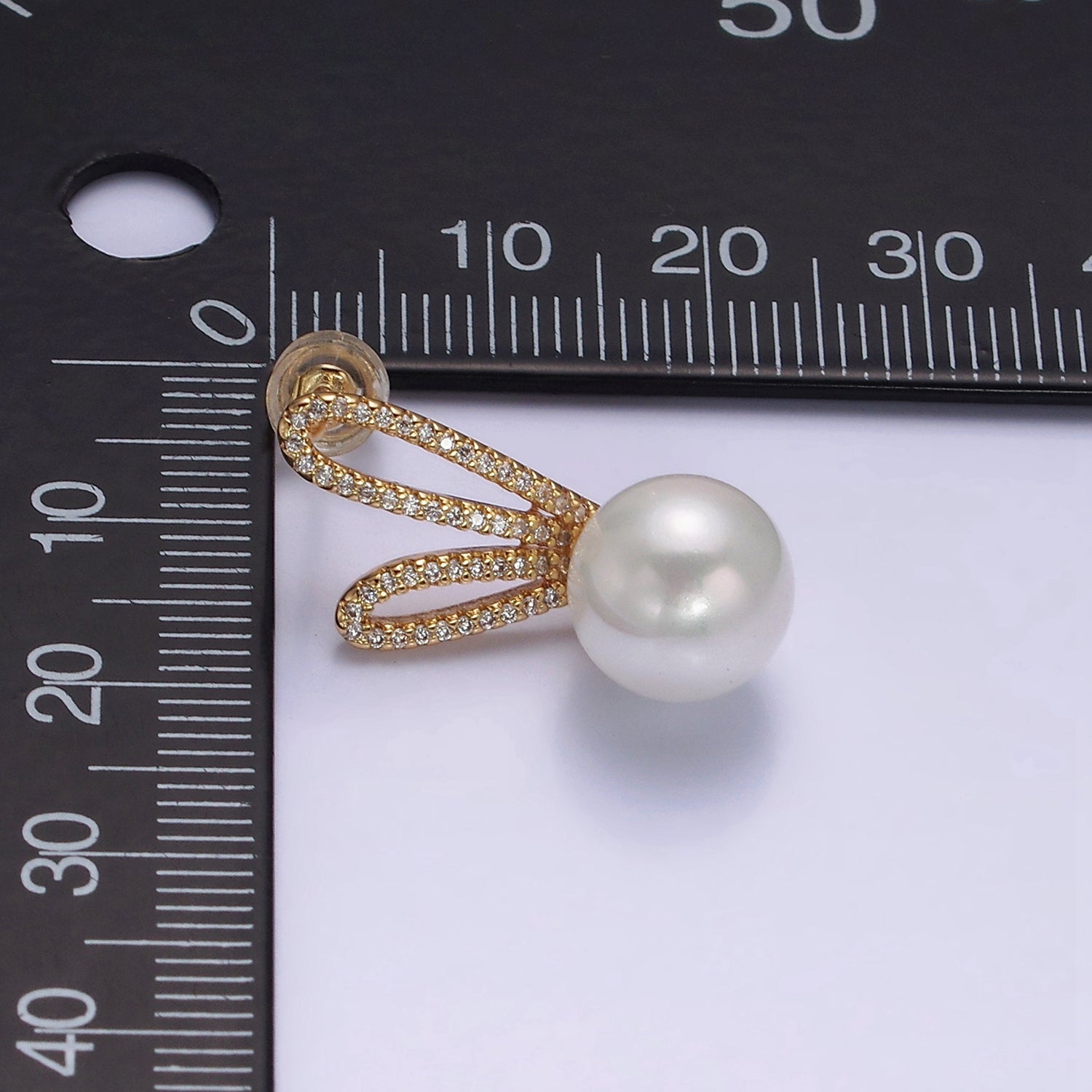 16K Gold Filled Round White Pearl Micro Paved CZ Bunny Rabbit Ears Stud Earrings in Gold & Silver | AE558 AE559 - DLUXCA