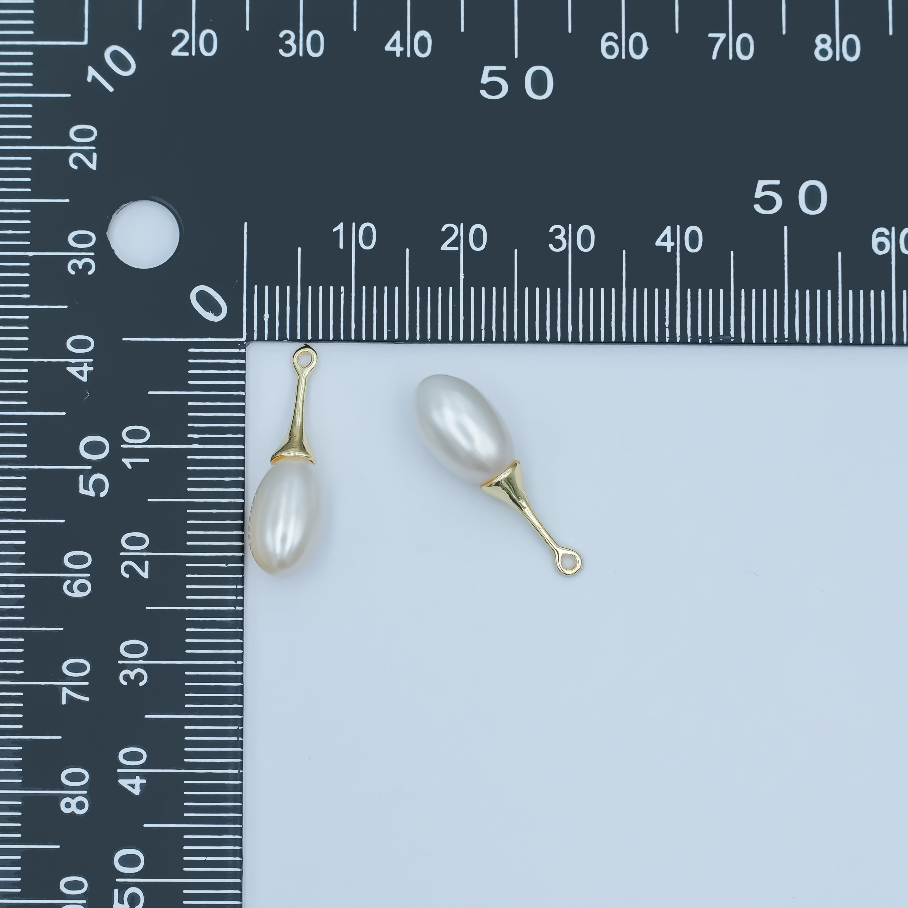 24K Gold Filled White Freshwater Pearl Linear Molten Pendant Bail | P1767