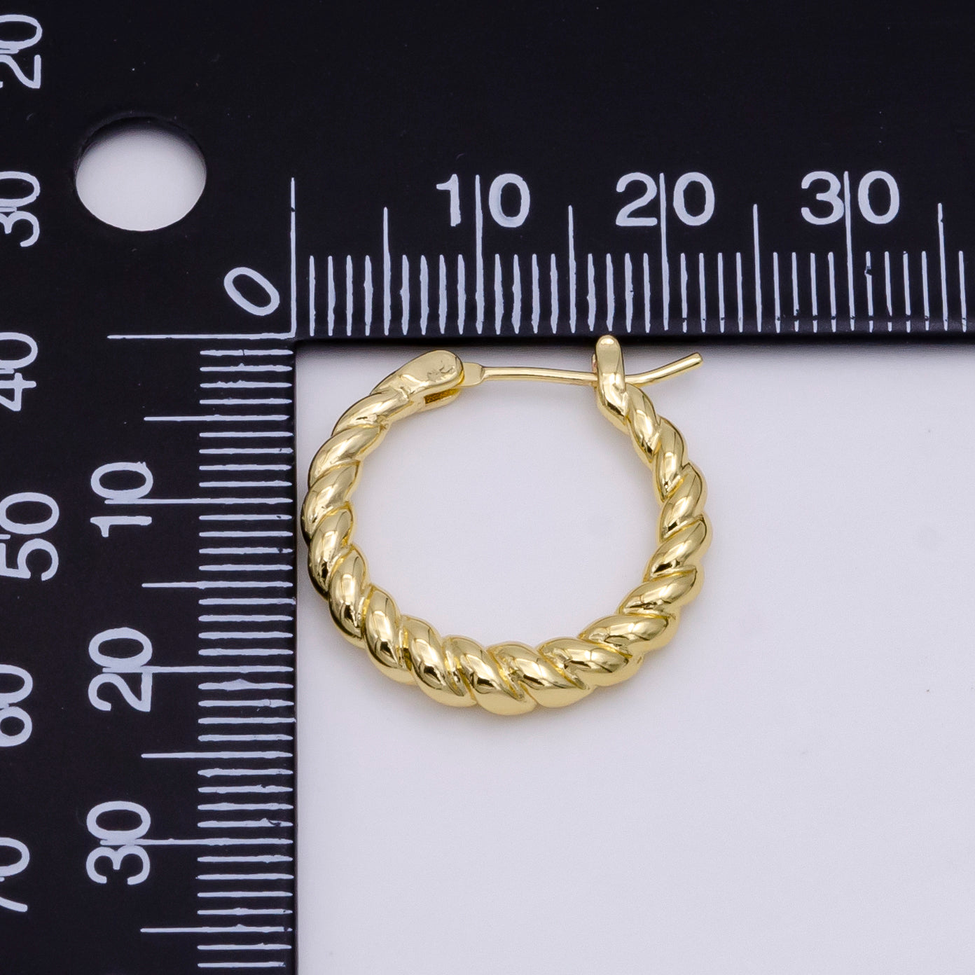 14K Gold Filled 23mm Twisted Croissant Latch Hoop Earrings | V182 - DLUXCA