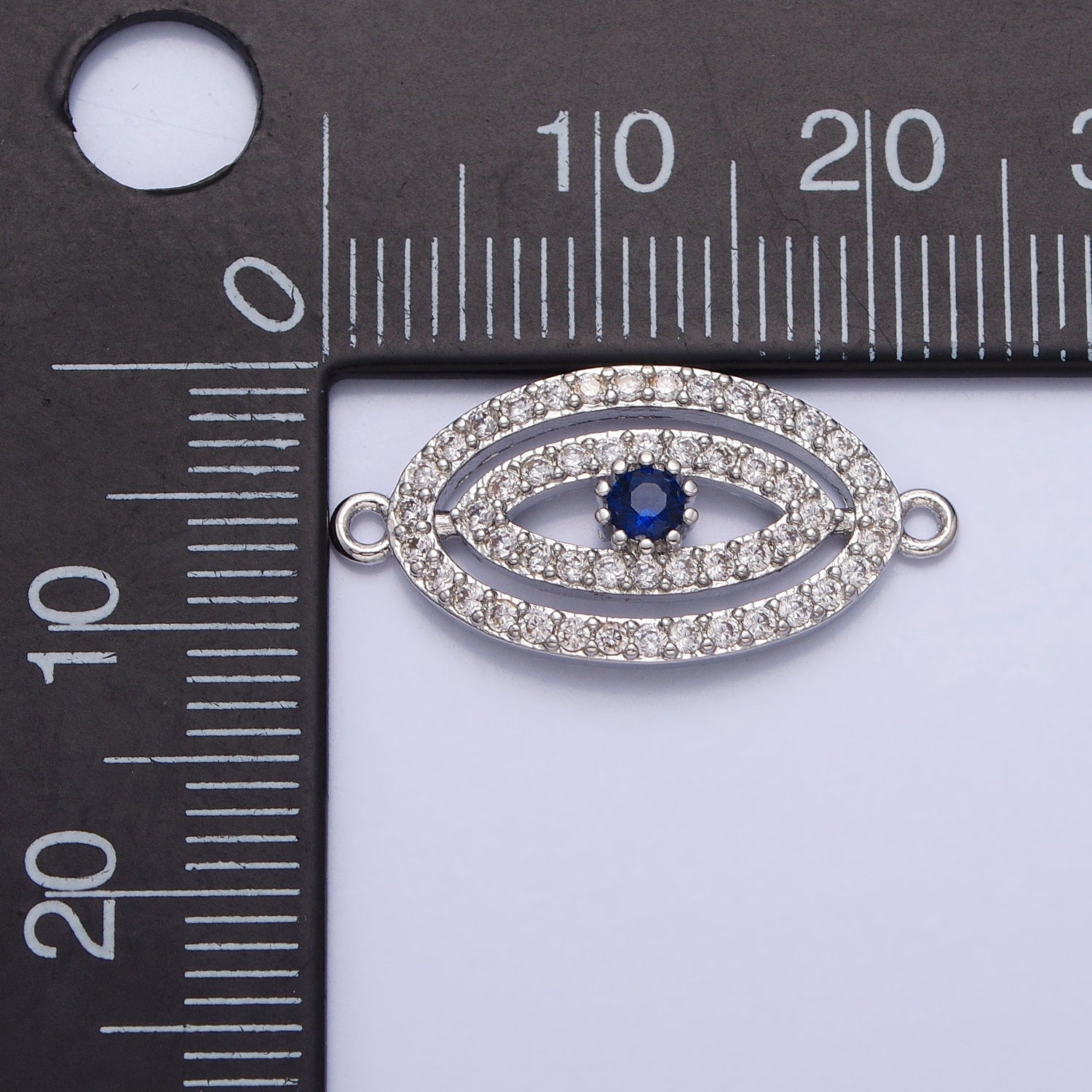 Gold, Silver Blue-Eyed Evil Eye Oval Micro Paved CZ Link Connector | Y-866
