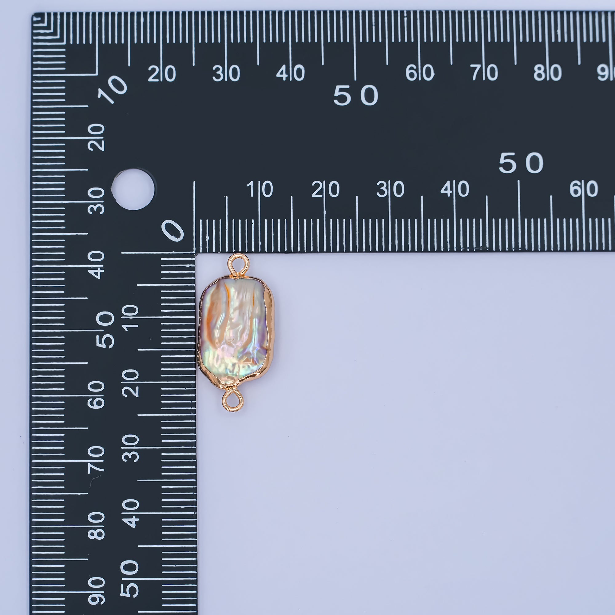 24K Gold Filled Iridescent Pastel Rectangular Biwa Freshwater Pearl Connector | P1945