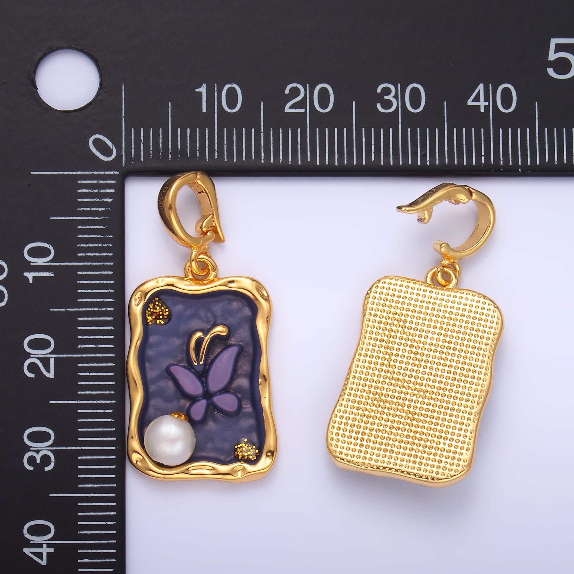 24K Gold Filled Purple Blue Enamel Butterfly Charm with Snap Bail Pendant | AA-1464