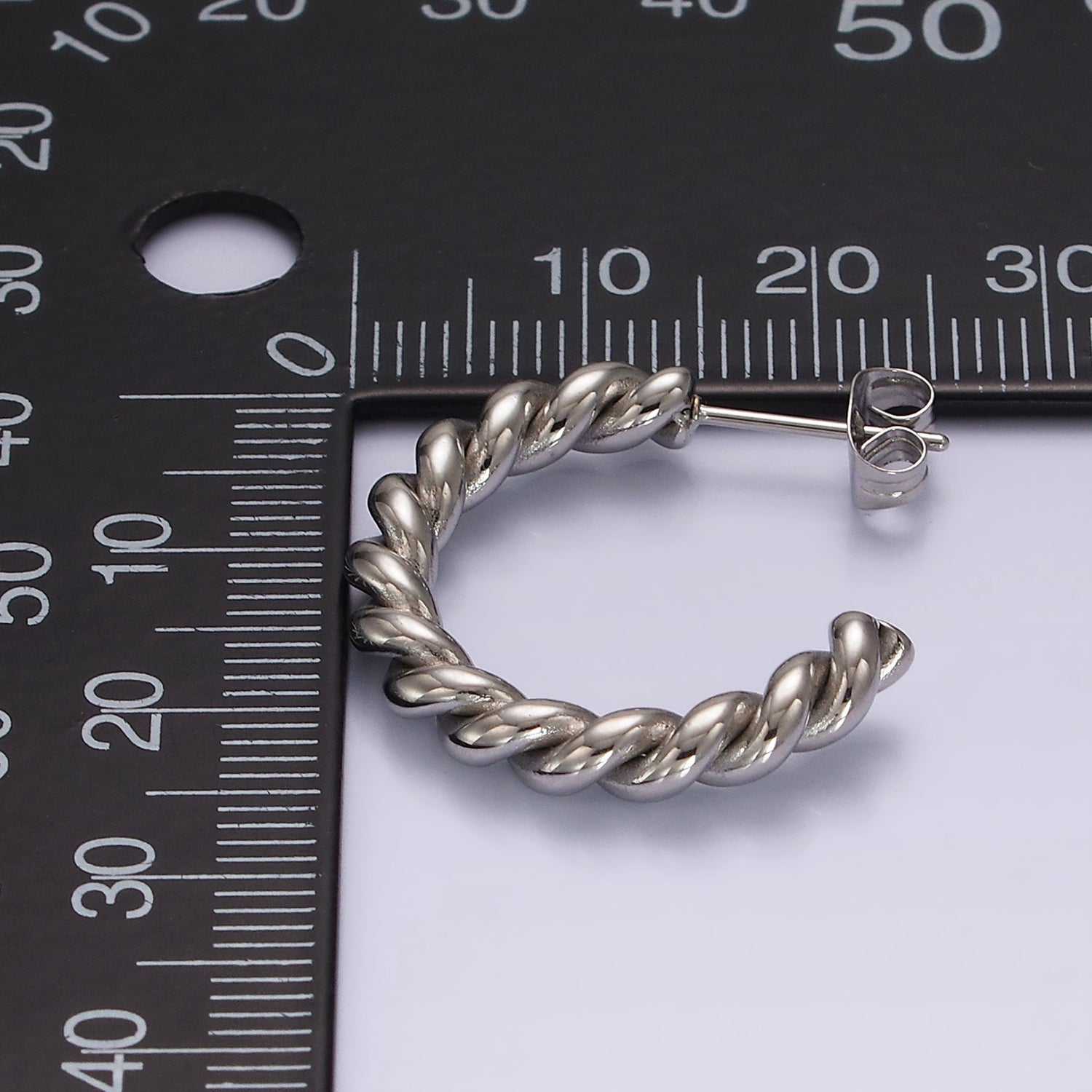 Stainless Steel 25mm Twisted Rope C-Shaped Hoop Earrings | AE389