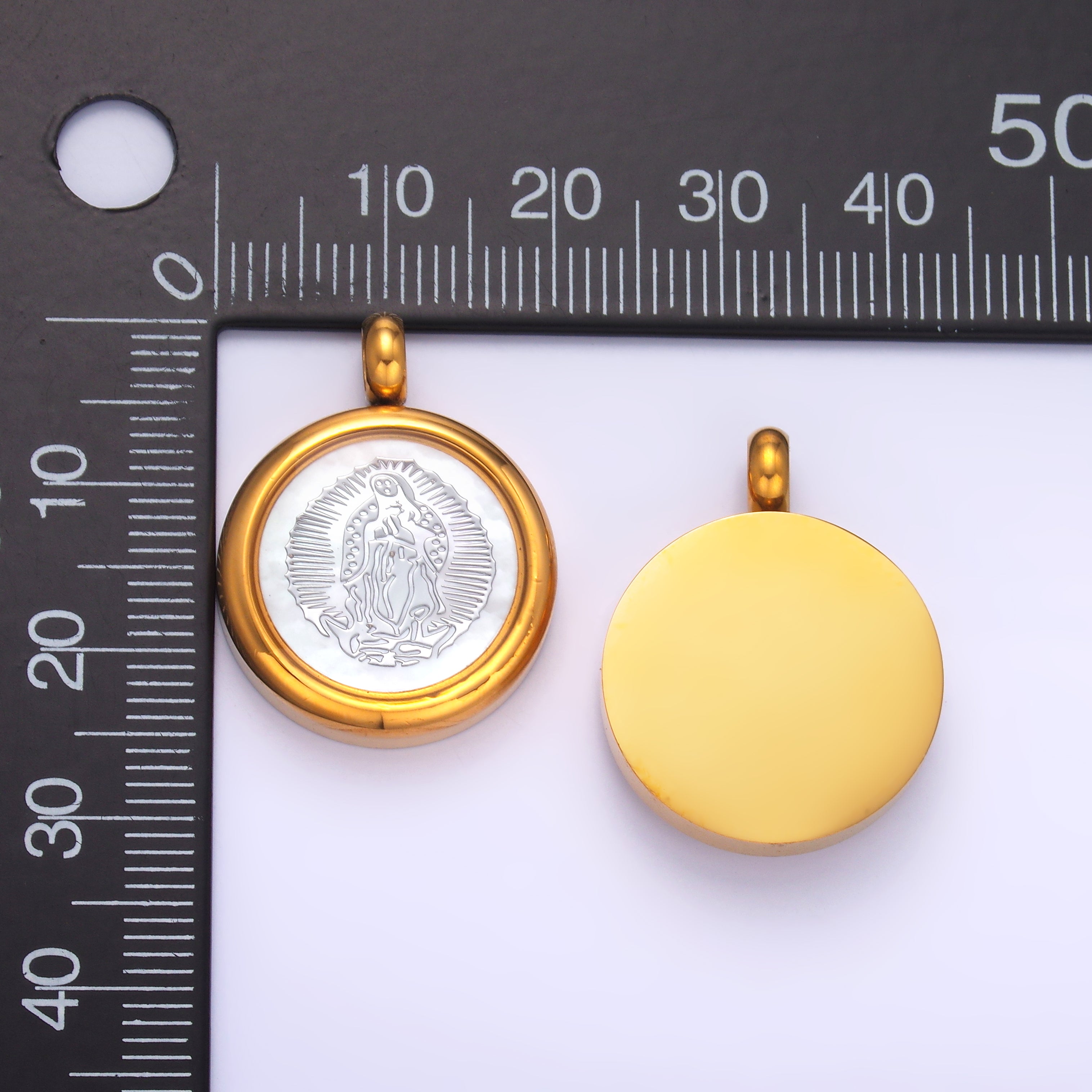 Stainless Steel Religious Mother Mary Shell Pearl Round Pendant | P833