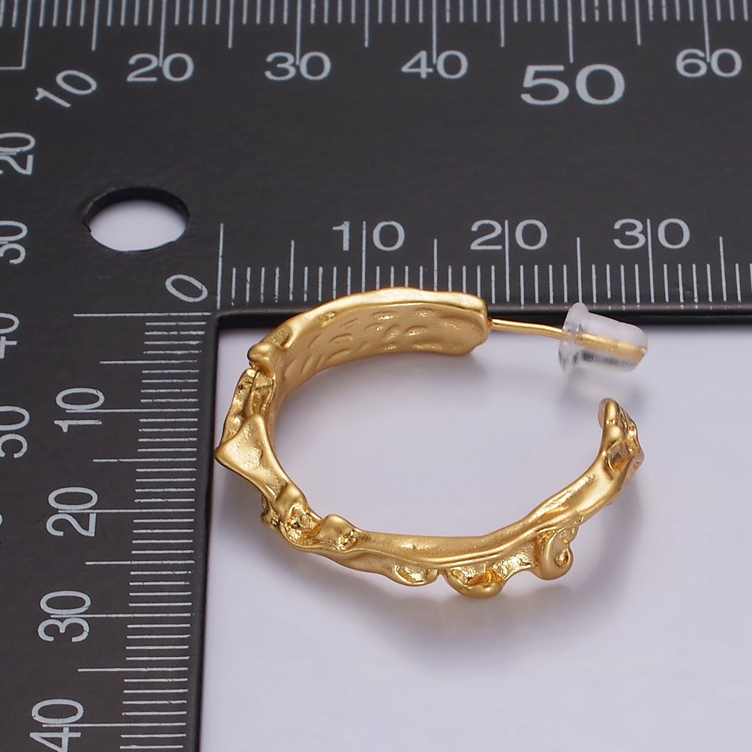 14K Gold Filled 30mm Molten Abstract C-Shaped Hoop Earrings | AE329