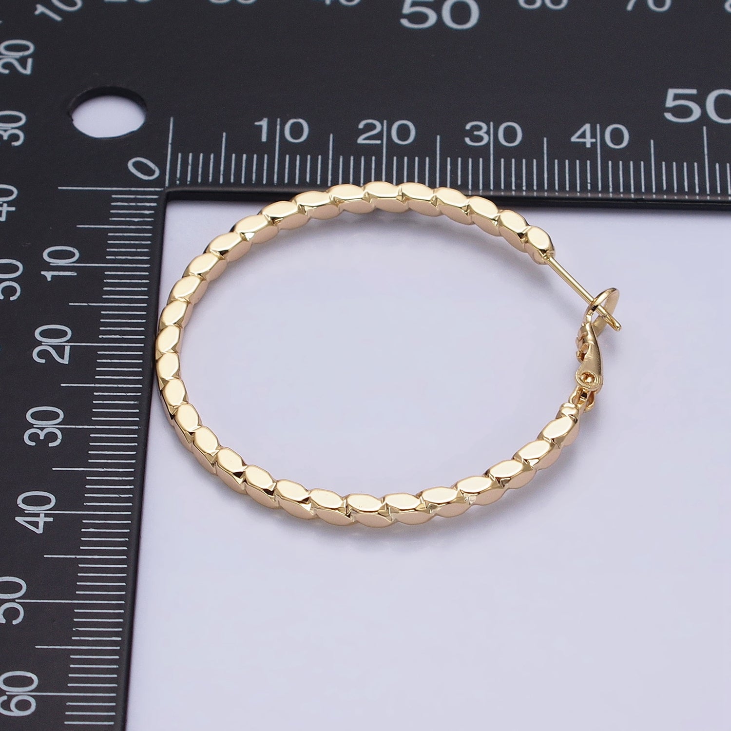 16K Gold Filled Oval Textured Geometric 40mm, 50mm Hinge Hoop Earrings in Gold & Silver | AB-1559 AB-1560 AB-1435 AB-1436
