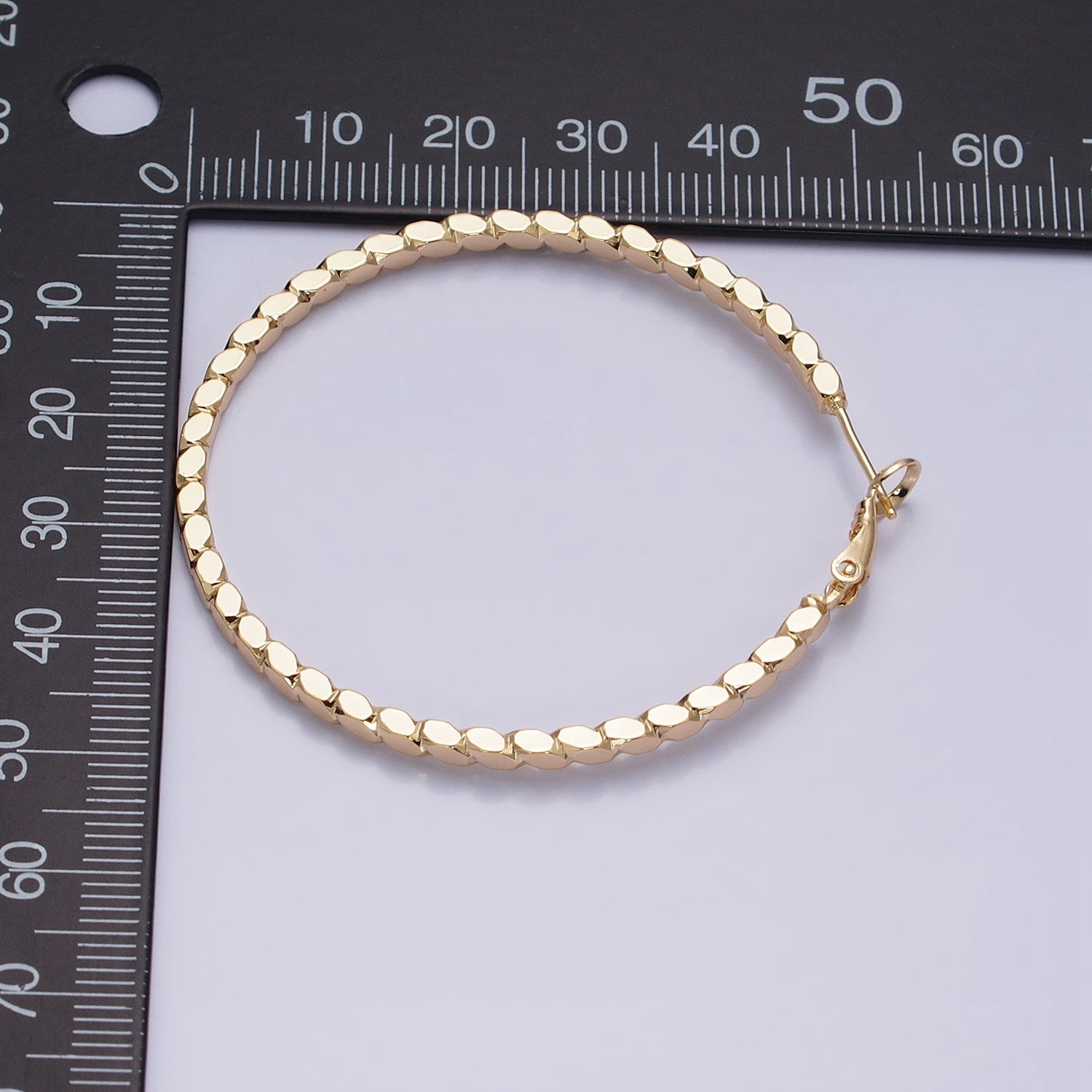 16K Gold Filled Oval Textured Geometric 40mm, 50mm Hinge Hoop Earrings in Gold & Silver | AB-1559 AB-1560 AB-1435 AB-1436