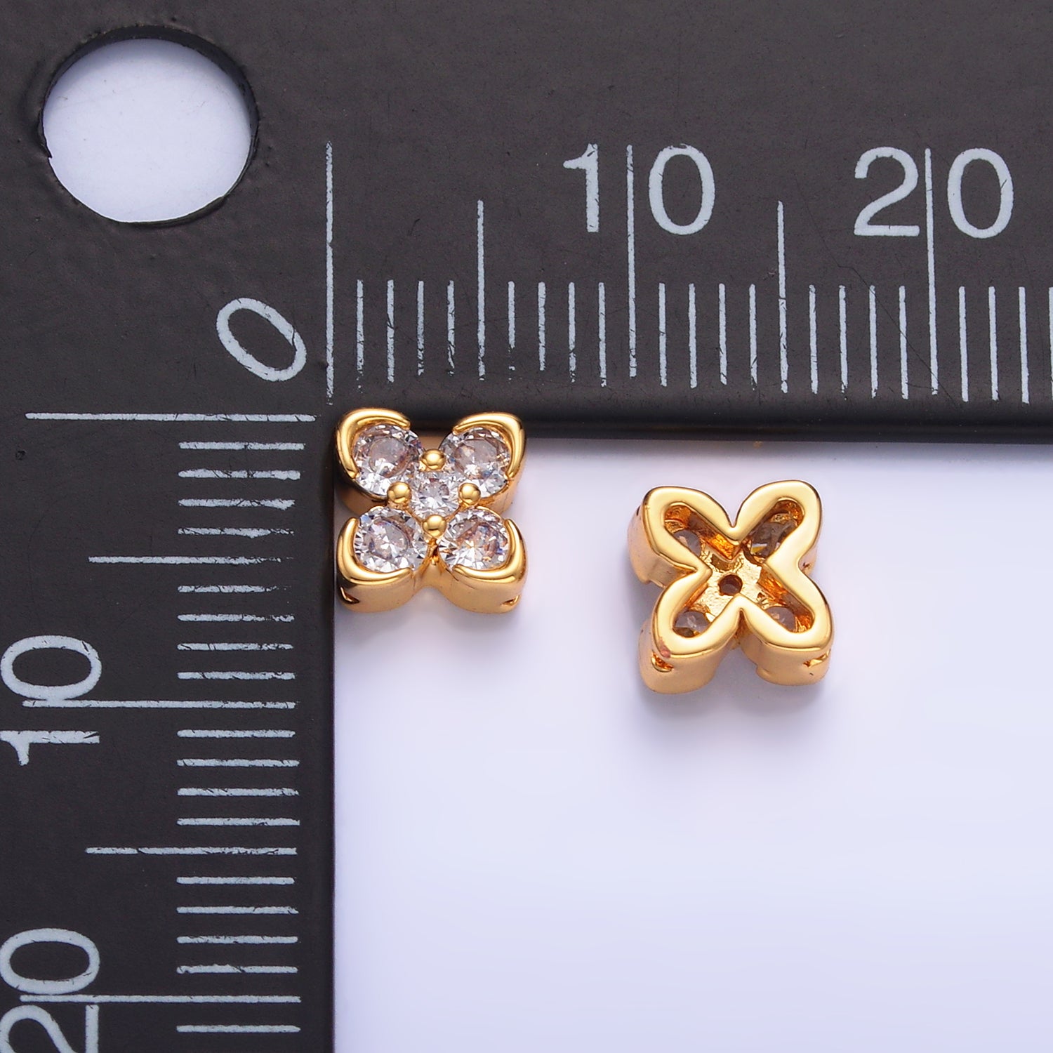 24K Gold Filled Clear CZ Clover Flower Bead | B317