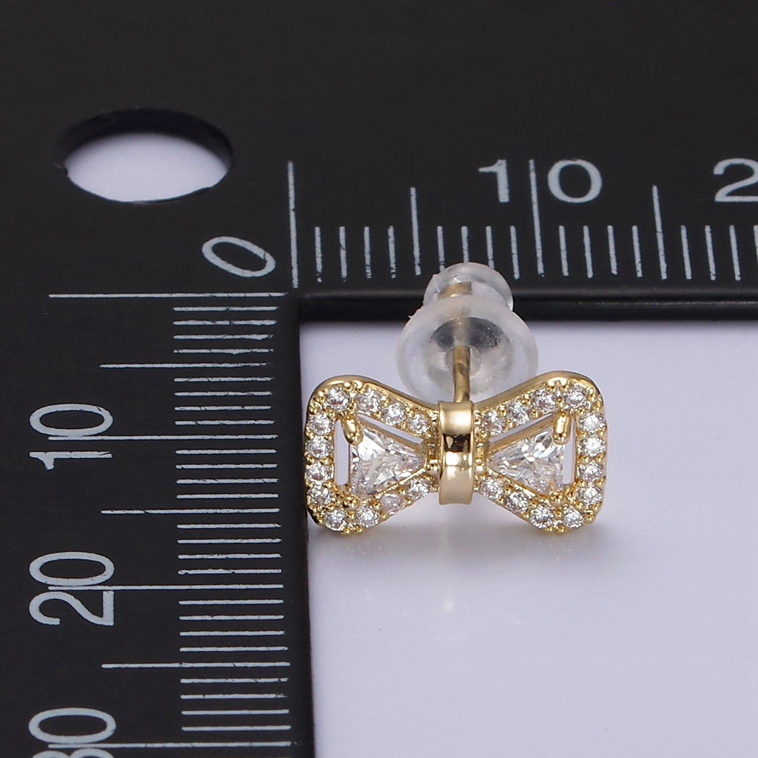 14K Gold Filled Bow Ribbon Micro Paved Stud Earrings in Gold & Silver | V267