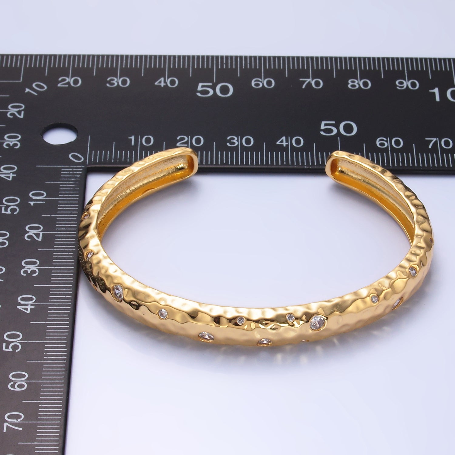 24K Gold Filled CZ Dotted Hammered Cuff Bracelet | WA-2659