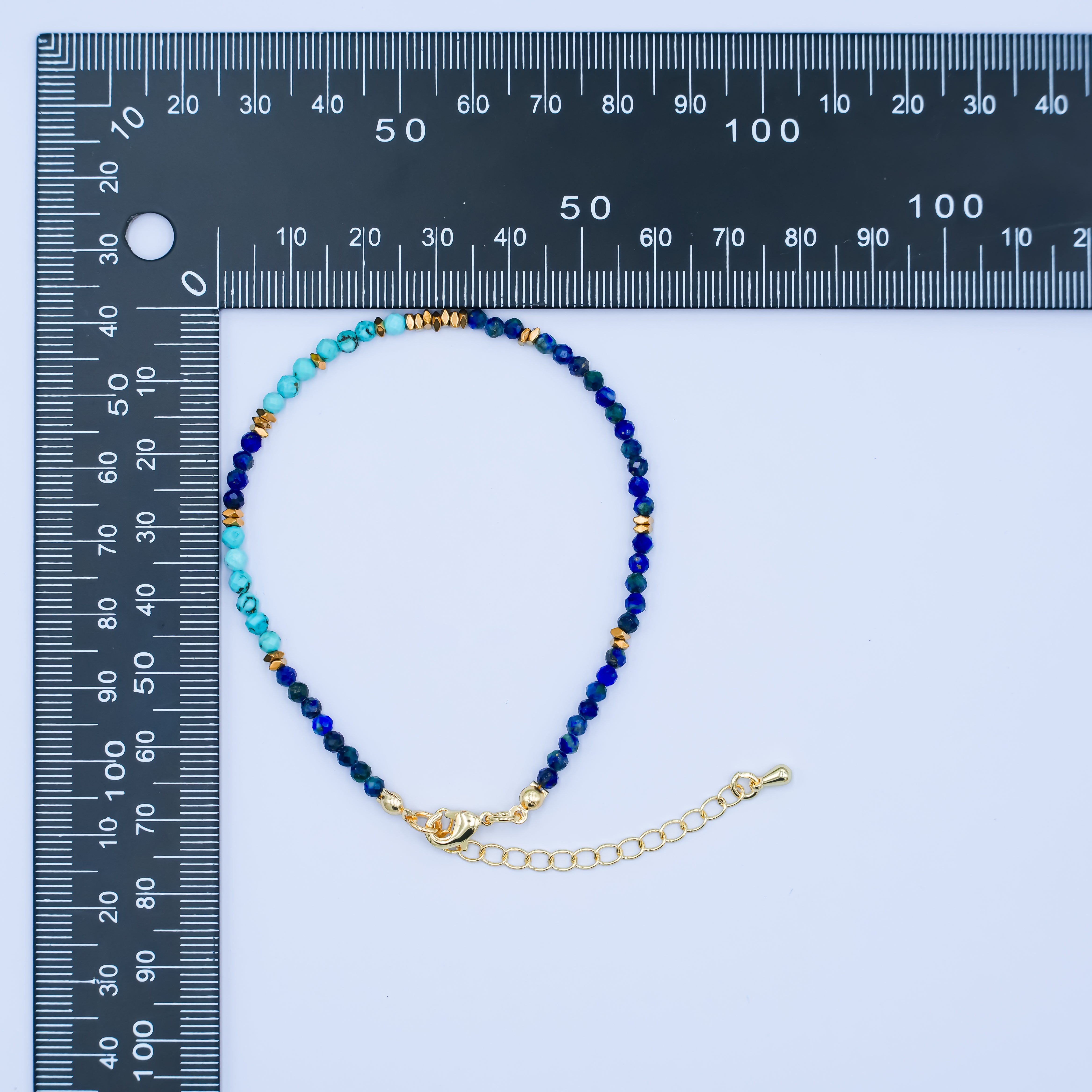 24K Gold Filled Lapis Lazuli Turquoise Gemstone 7.5 Inch Bracelet | WA-2884