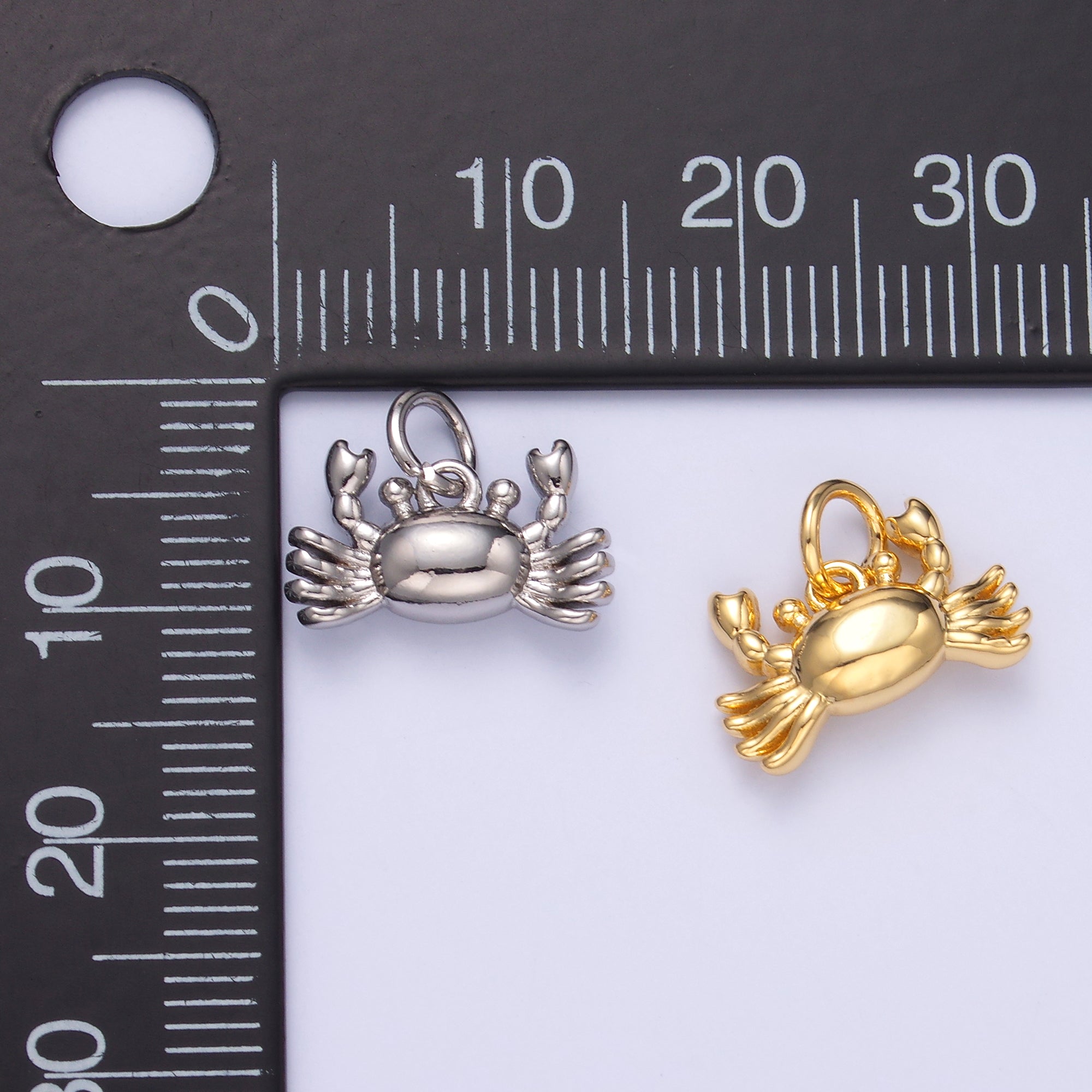 24K Gold Filled Crustacean Crab Sea Animal 3D Multidimensional Charm in Gold & Silver | N021