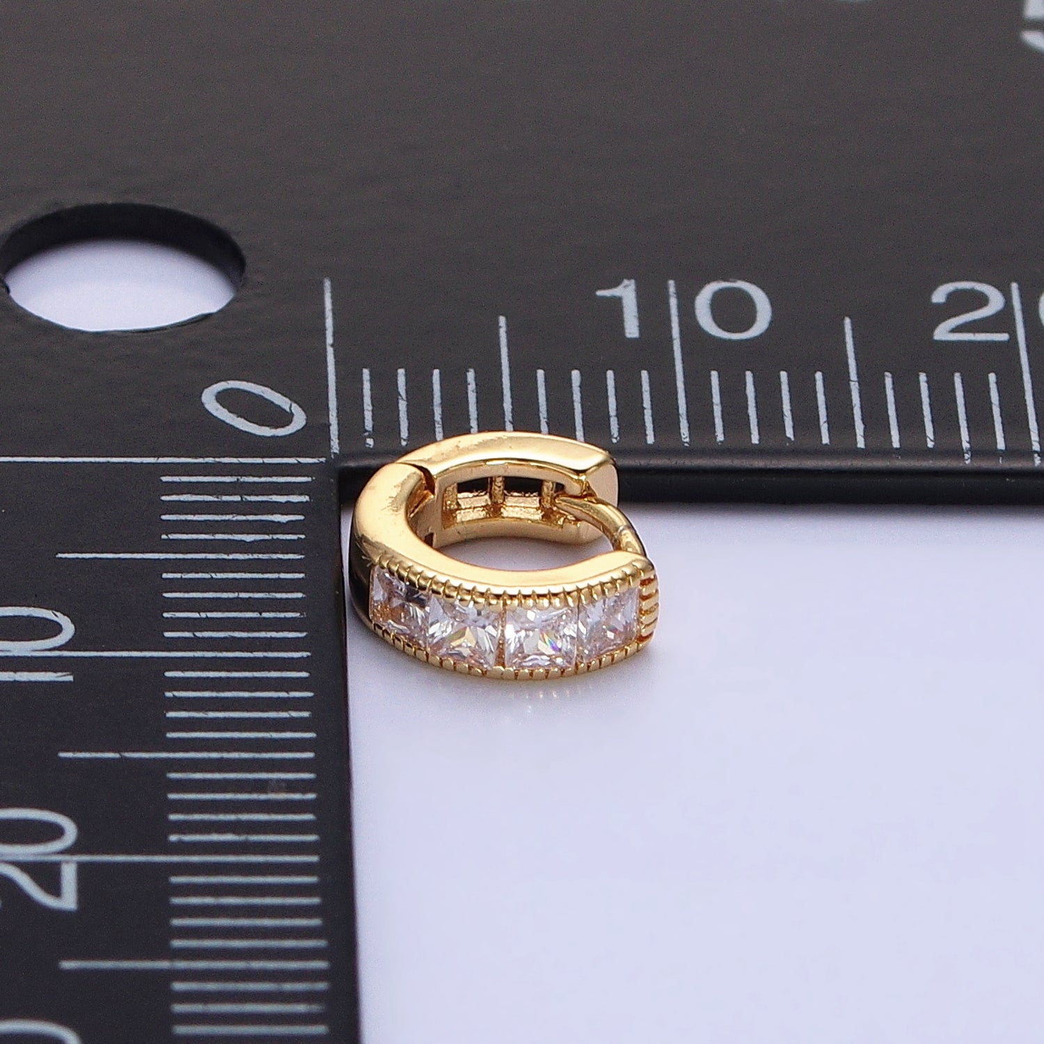 16K Gold Filled 9mm Clear Square CZ Cartilage Huggie Earrings in Gold & Silver | AB1449 AB1450 - DLUXCA
