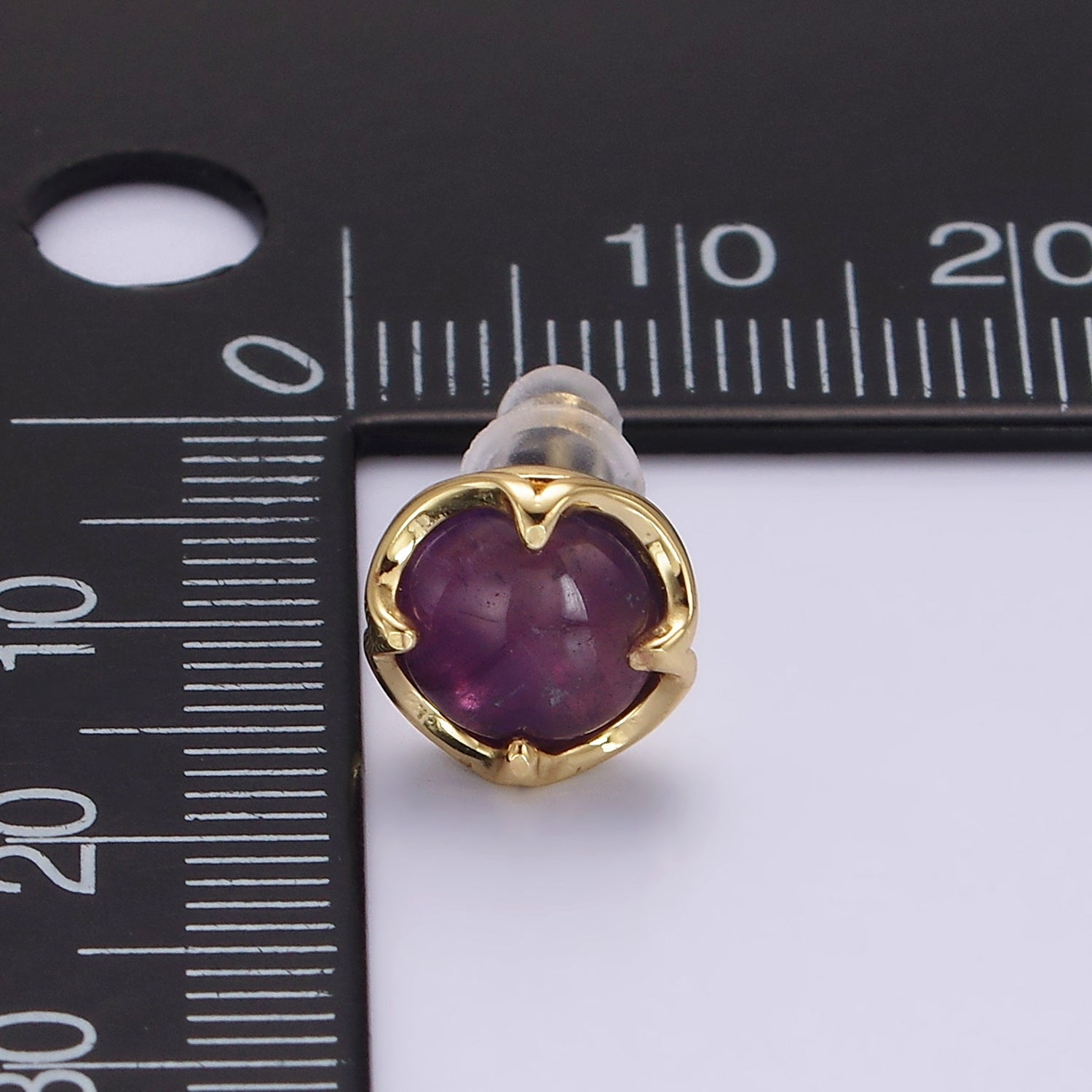 14K Gold Filled Amethyst Claw Bezel Round Stud Earrings | V-261 - DLUXCA