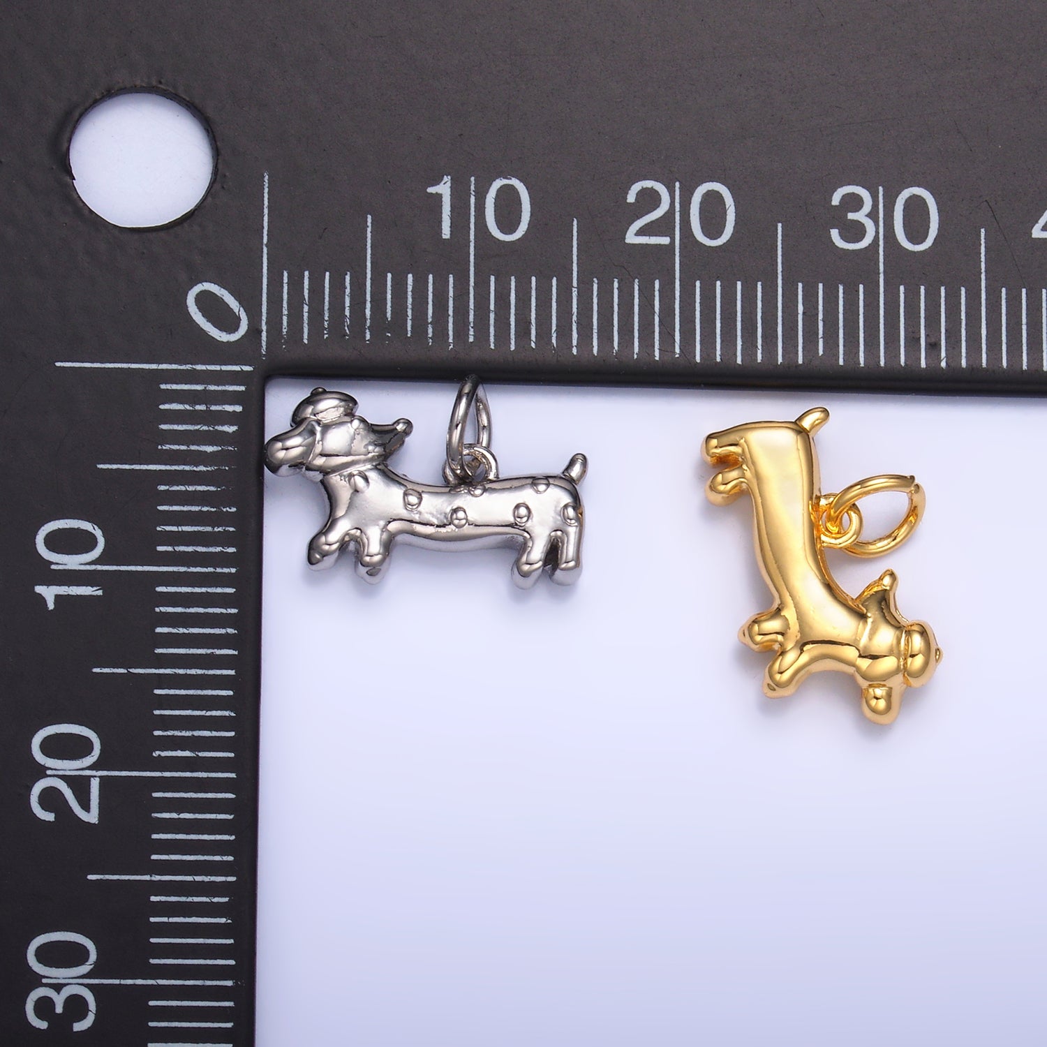 24K Gold Filled Weiner Dachshund Dog Charm in Gold & Silver | W876