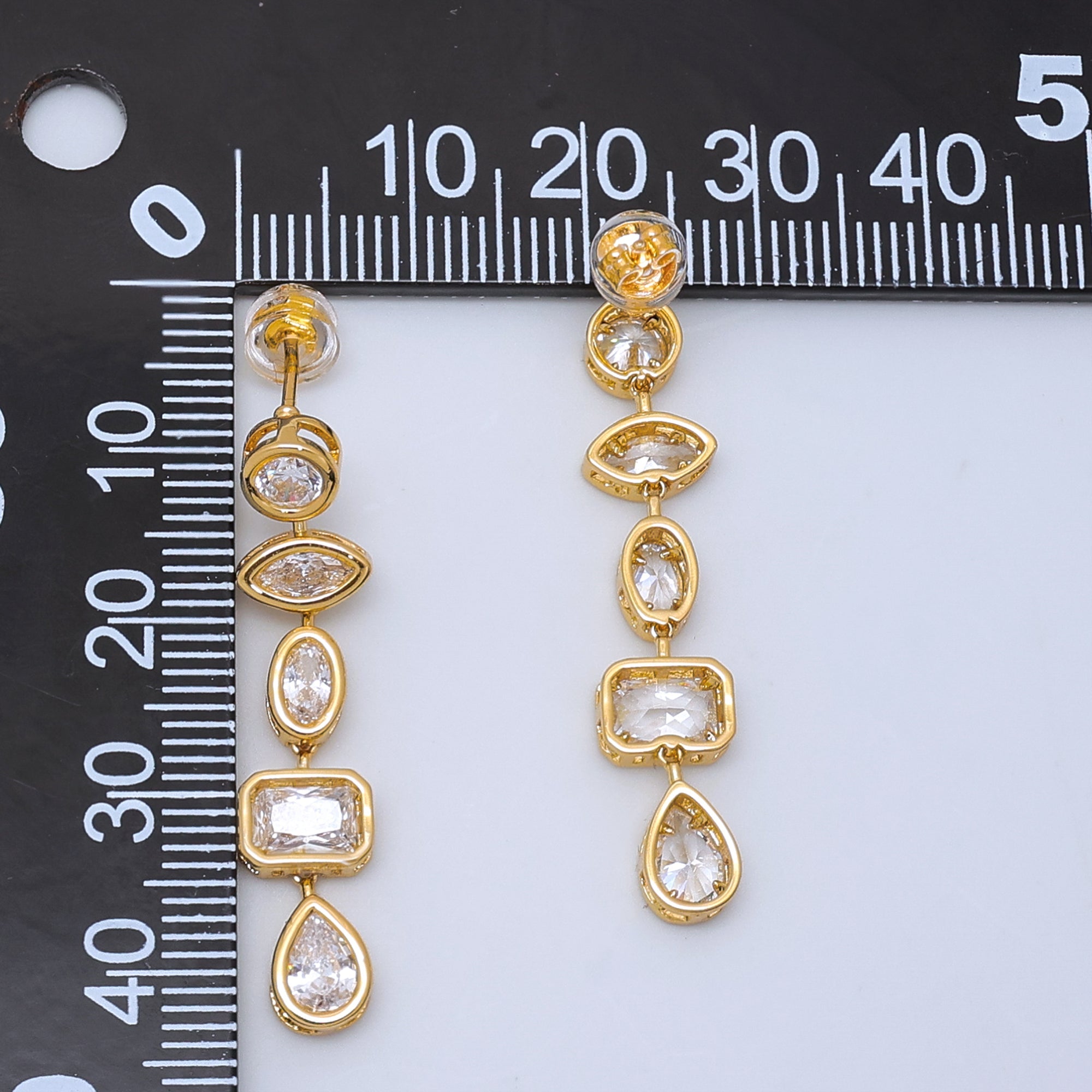 24K Gold Filled Geometric CZ Bezel Drop Stud Earrings in Gold & Silver | AB678 AB679