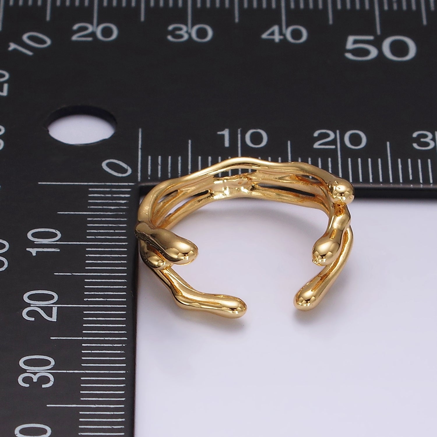 16K Gold Filled Triple Molten Drip Band Open Wrap Minimalist Ring | O1248