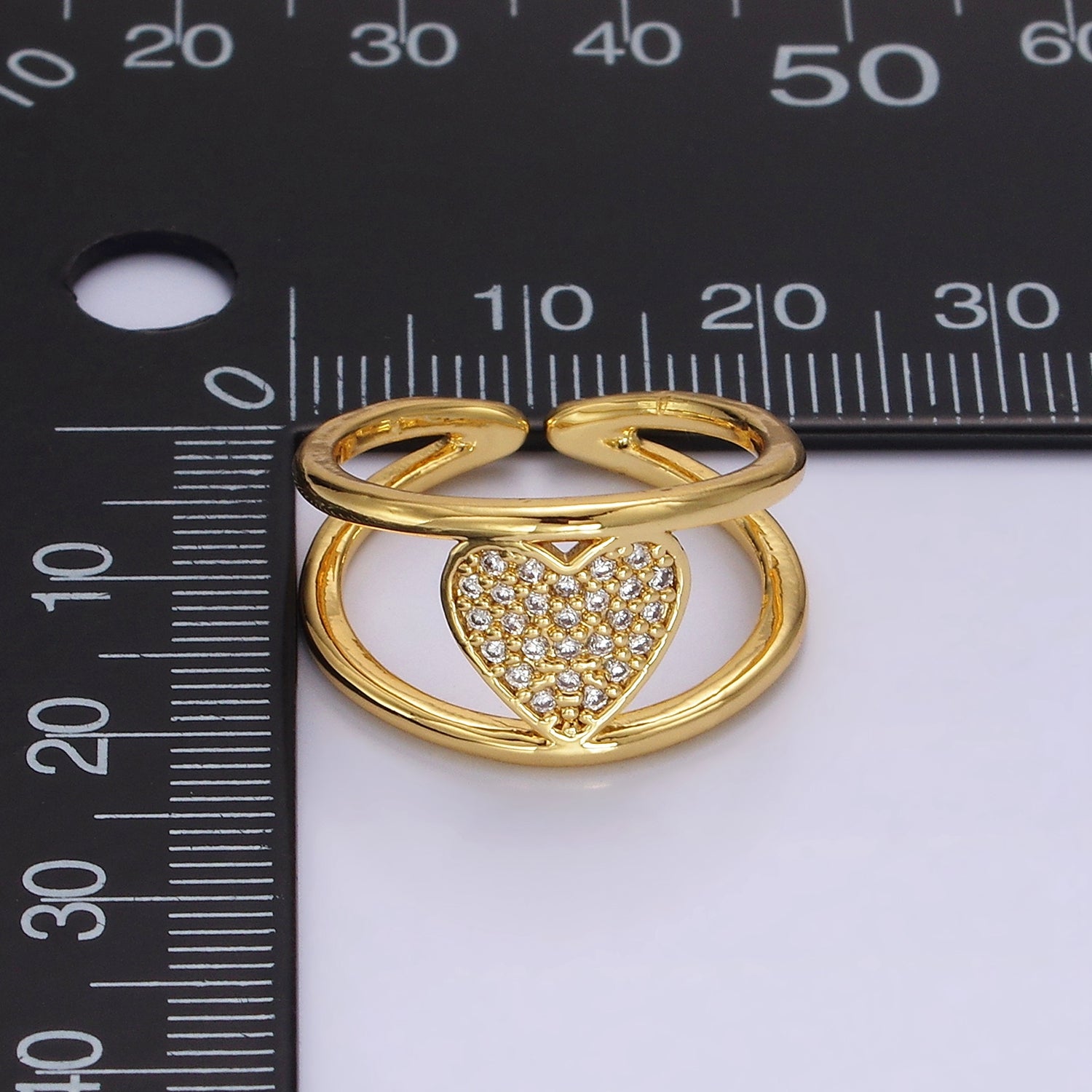 14K Gold Filled Heart Micro Paved CZ Double Band Ring | O1171 - DLUXCA