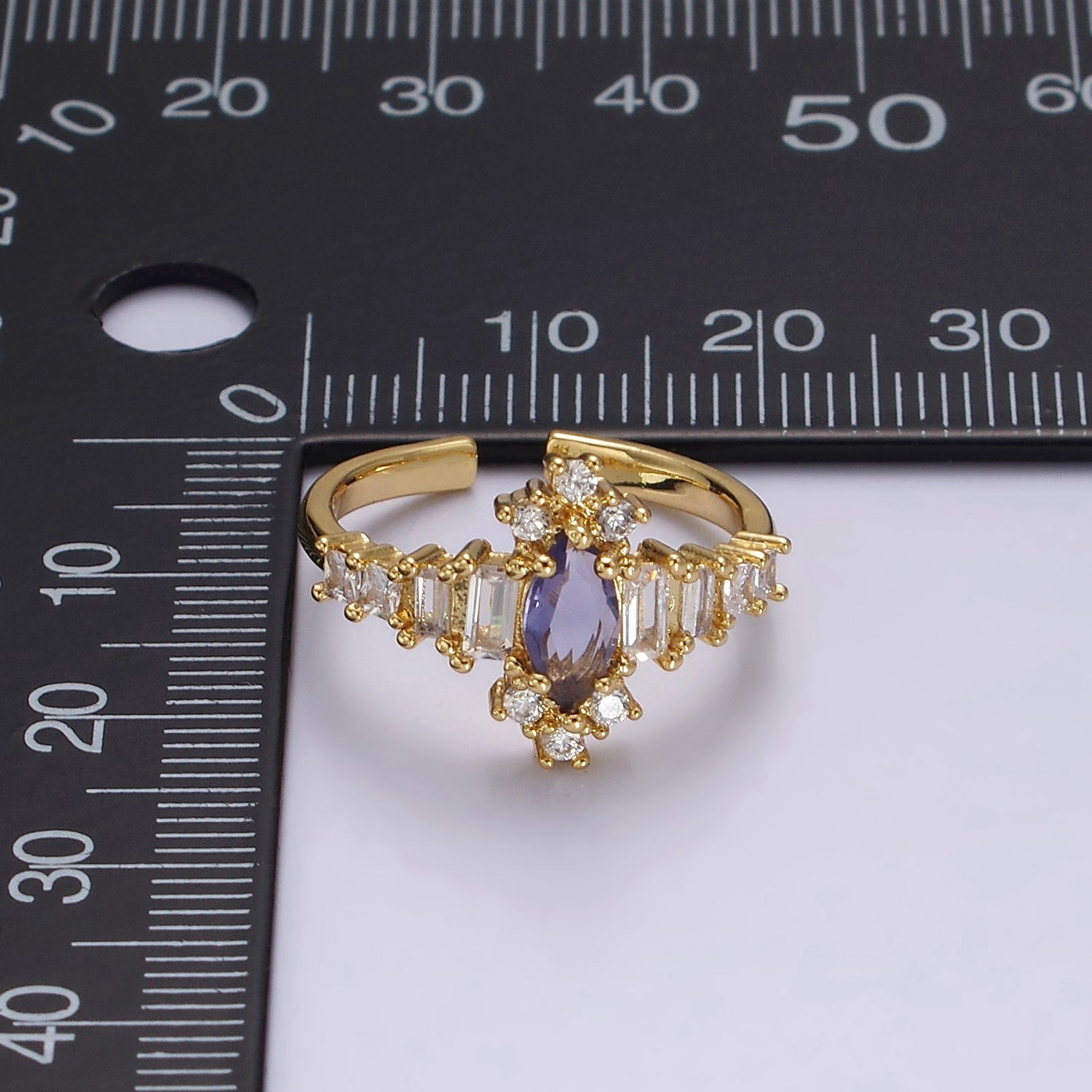 14K Gold Filled Purple Marquise CZ Baguette Clear Ring | O1258