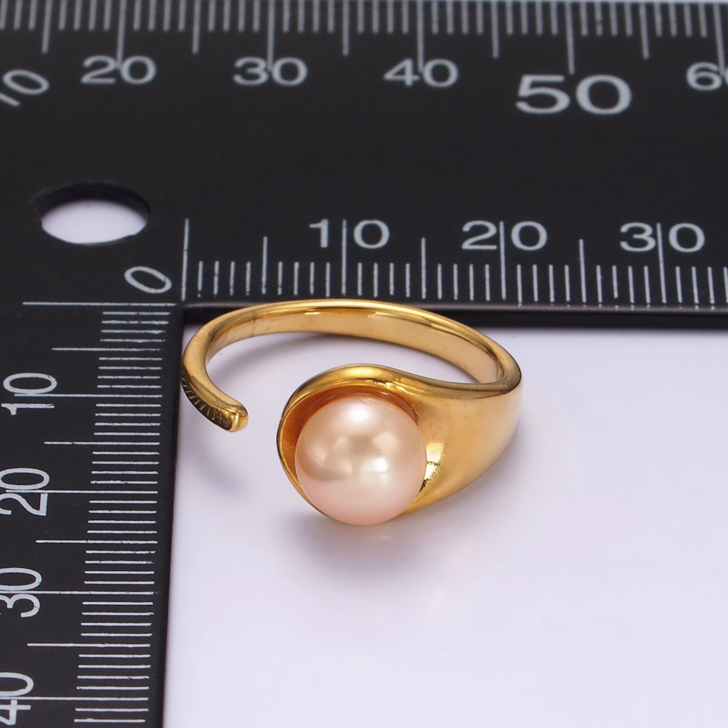 14K Gold Filled White, Pink Pearl Wide Open Claw Band Ring in Gold & Silver | O1864 - O1867 - DLUXCA