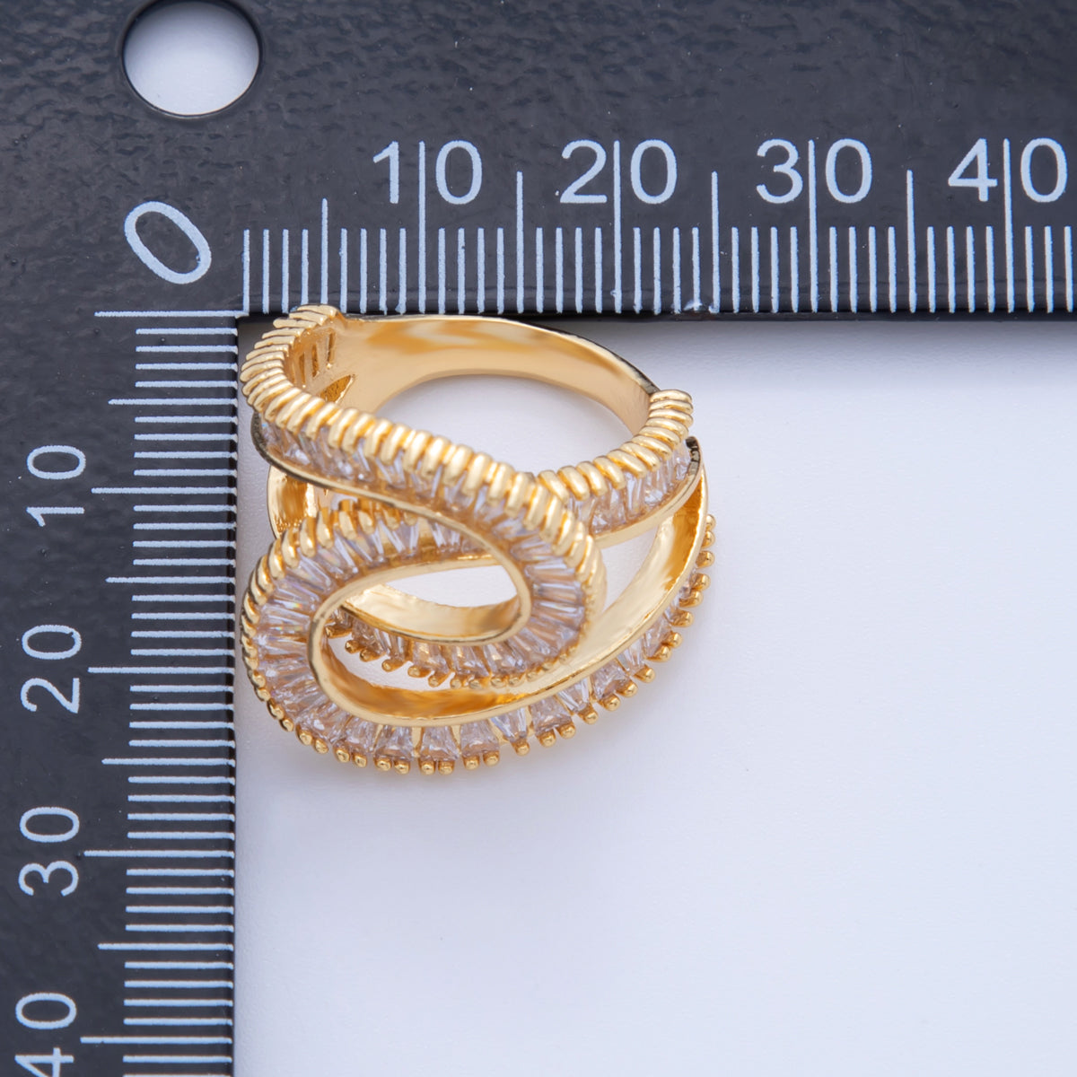 18K Gold Filled Baguette Geometric Knot Double Band Ring | O1725