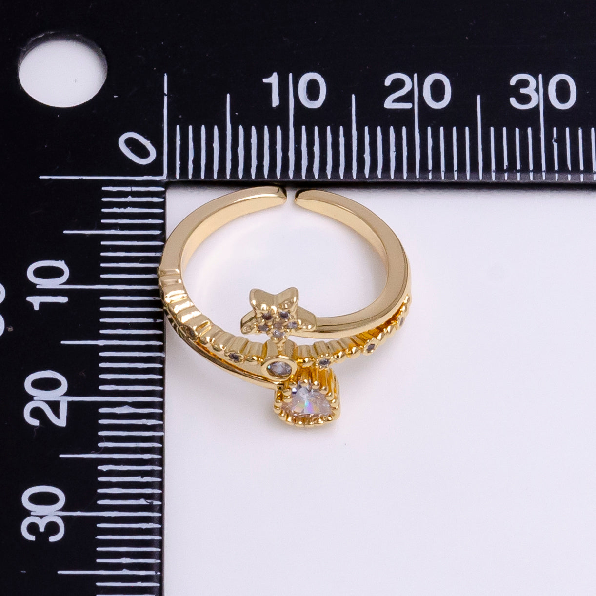 16K Gold Filled Celestial Star Clear CZ Triple Band Adjustable Ring | O834 - DLUXCA