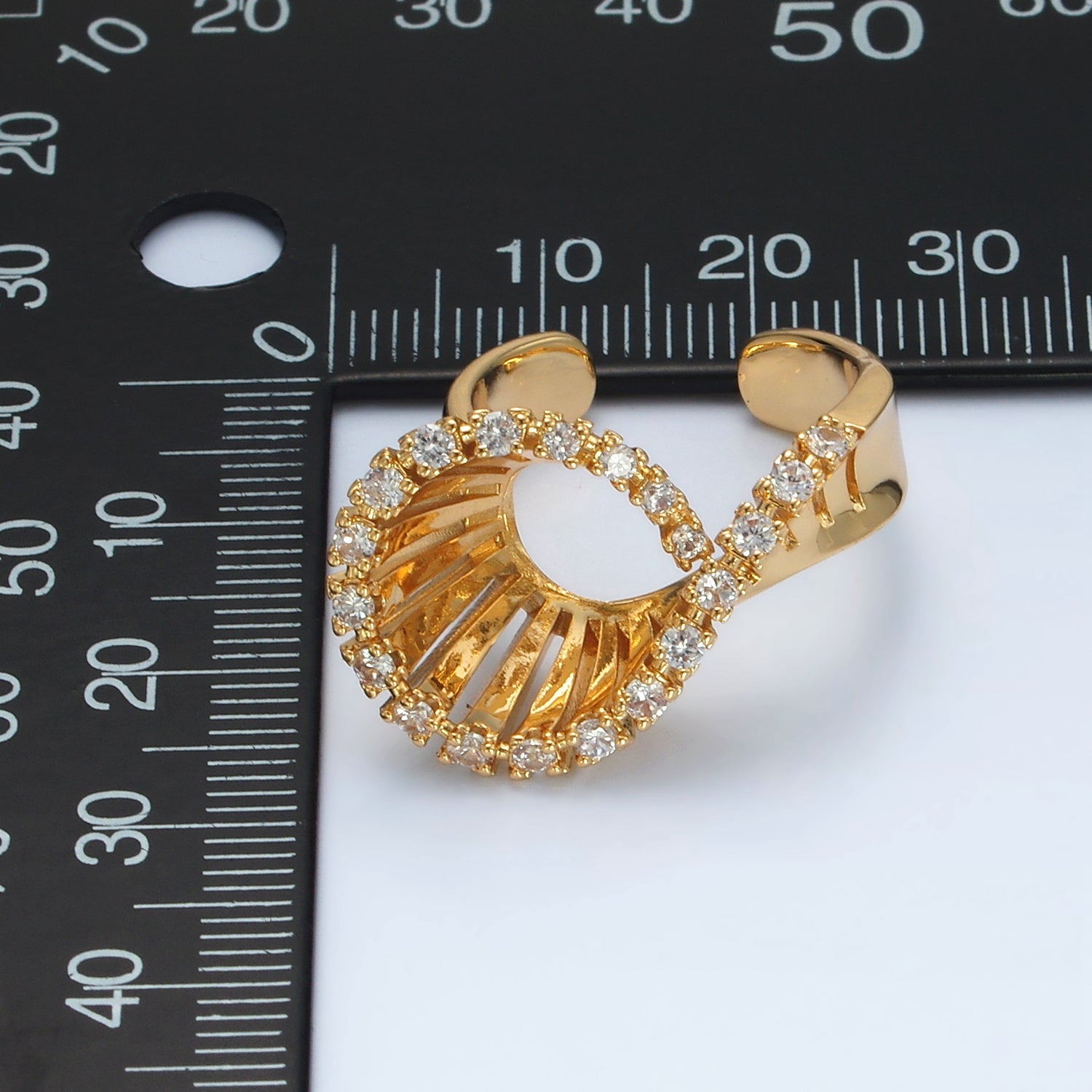 24K Gold Filled Micro Paved CZ Curved Filigree Geometric Ring | O1397