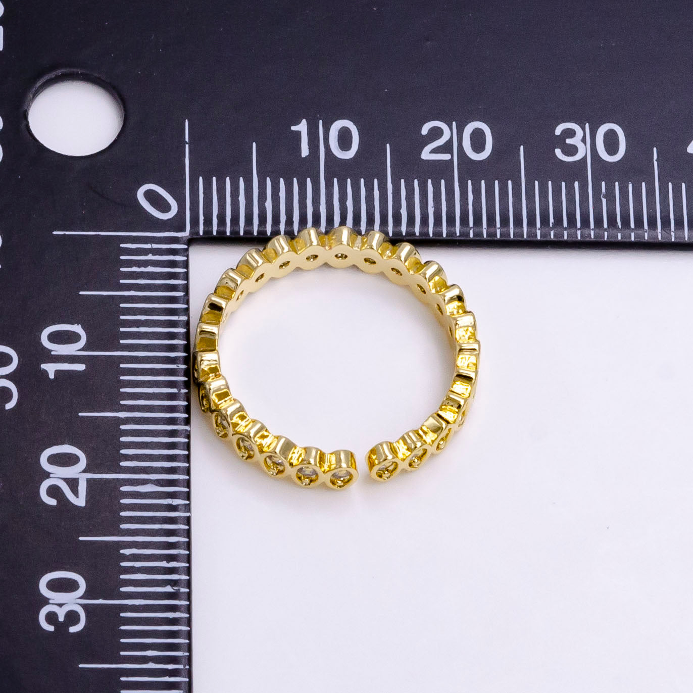 24K Gold Filled Sphere Clear CZ Lined Adjustable Band Ring | O835 - DLUXCA