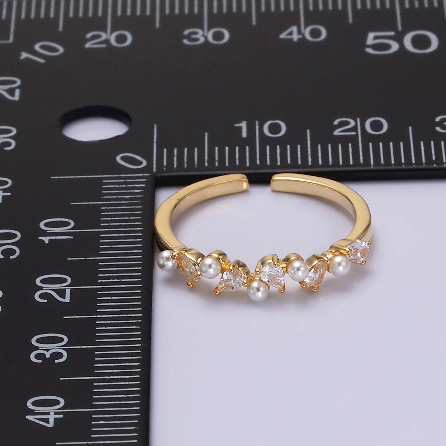 14K Gold Filled Clear Teardrop Pearl Lined Ring | O1191