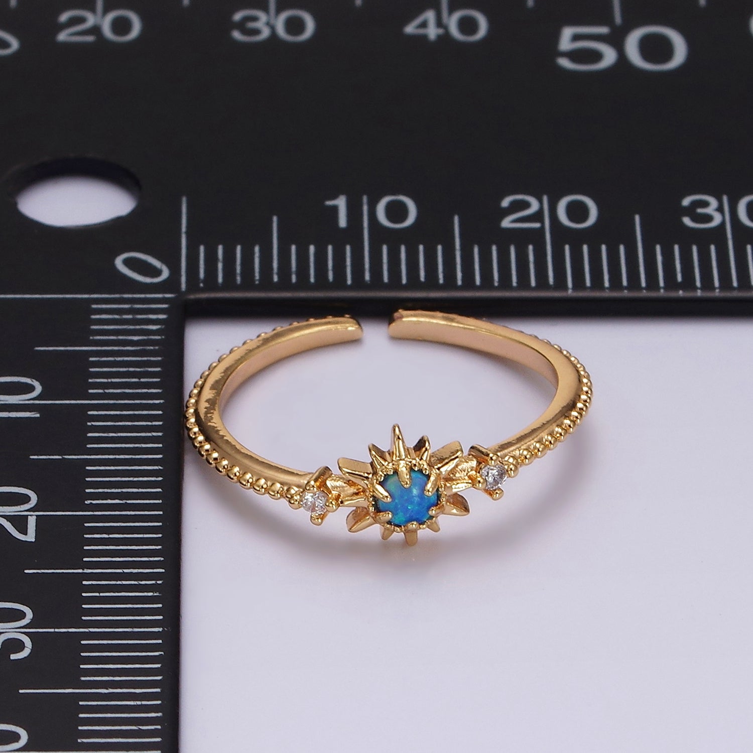 14K Gold Filled White, Blue Opal Celestial Star Micro Paved Dotted Ring in Gold & Silver | O1160 - O1163 - DLUXCA