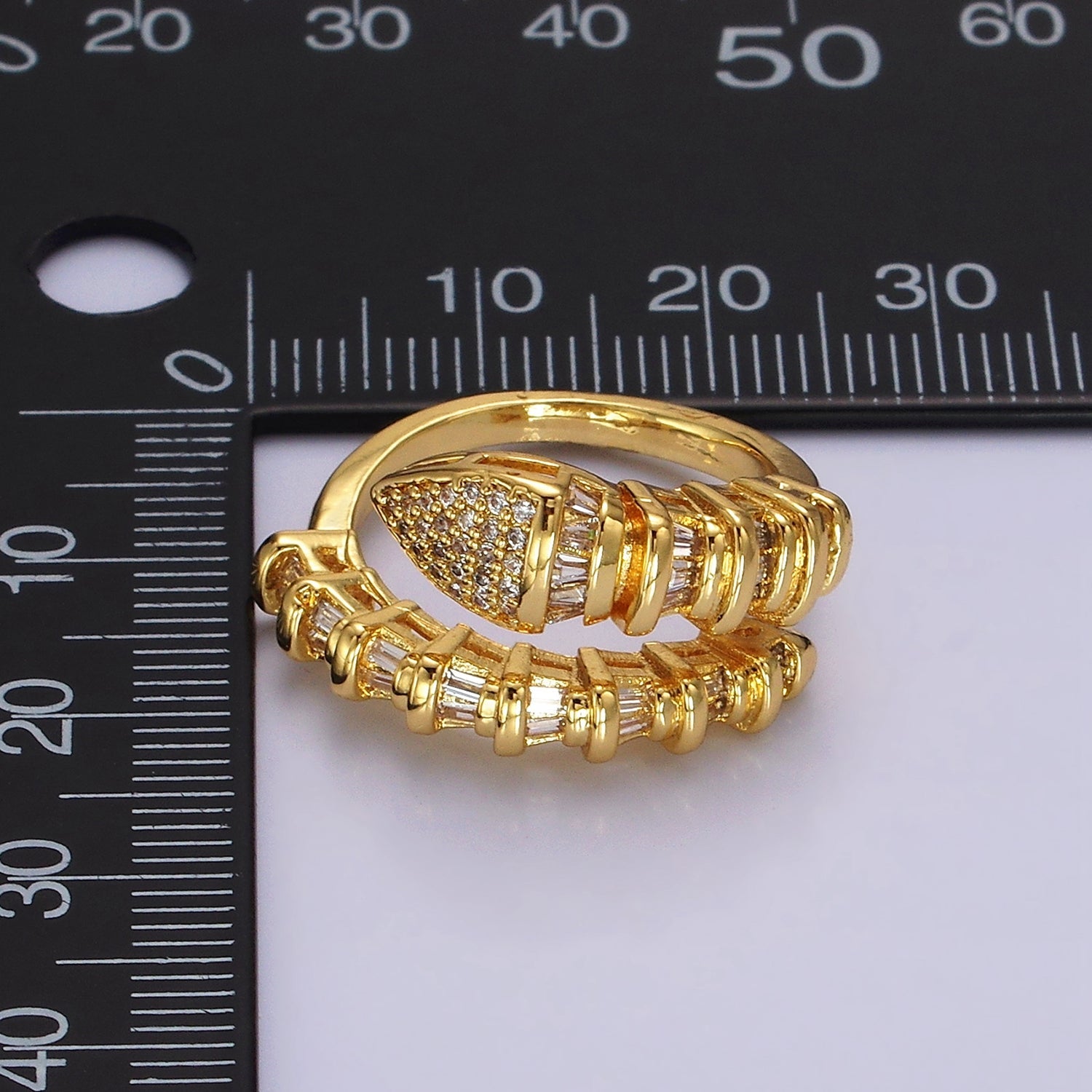 14K Gold Filled Snake Serpent Animal Micro Paved CZ Baguette Wrap Ring | O1164 - DLUXCA