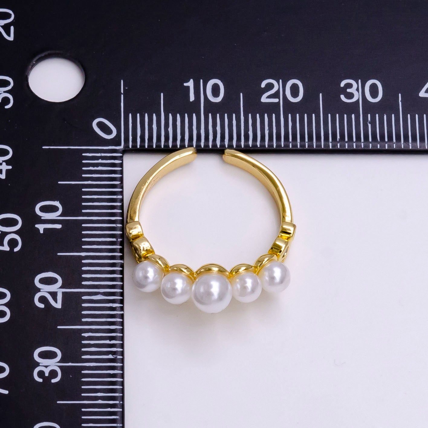 14K Gold Filled Pearl Dotted Clear Micro Paved CZ Chevron Ring in Gold & Silver | O833 O633 - DLUXCA