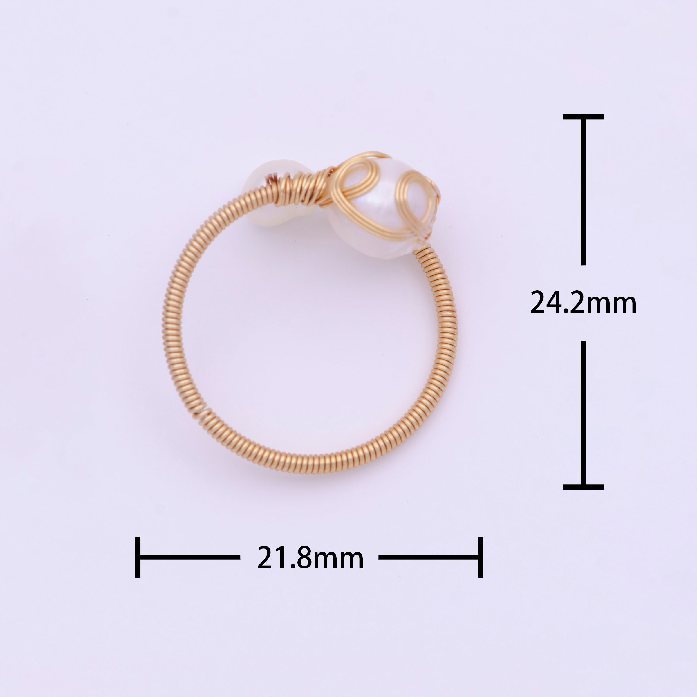 24K Gold Filled Double Pearl Handmade Braided Wire Wrapped Open Ring | O561 - DLUXCA