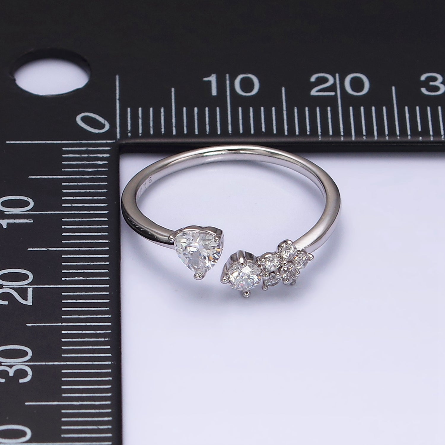 White Gold Filled Clear CZ Heart Flower Open Adjustable Ring | AA1559 - DLUXCA