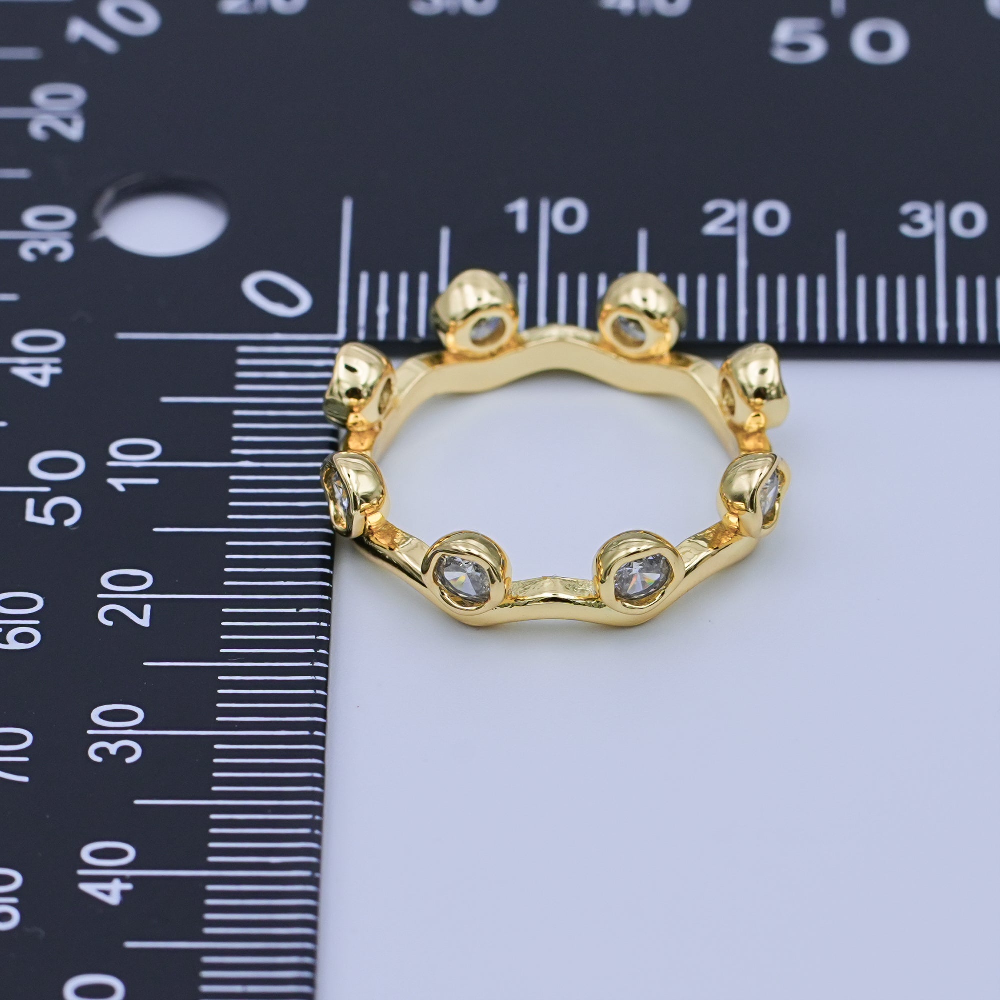 24K Gold Filled CZ Bezel Wave Band Ring | O849