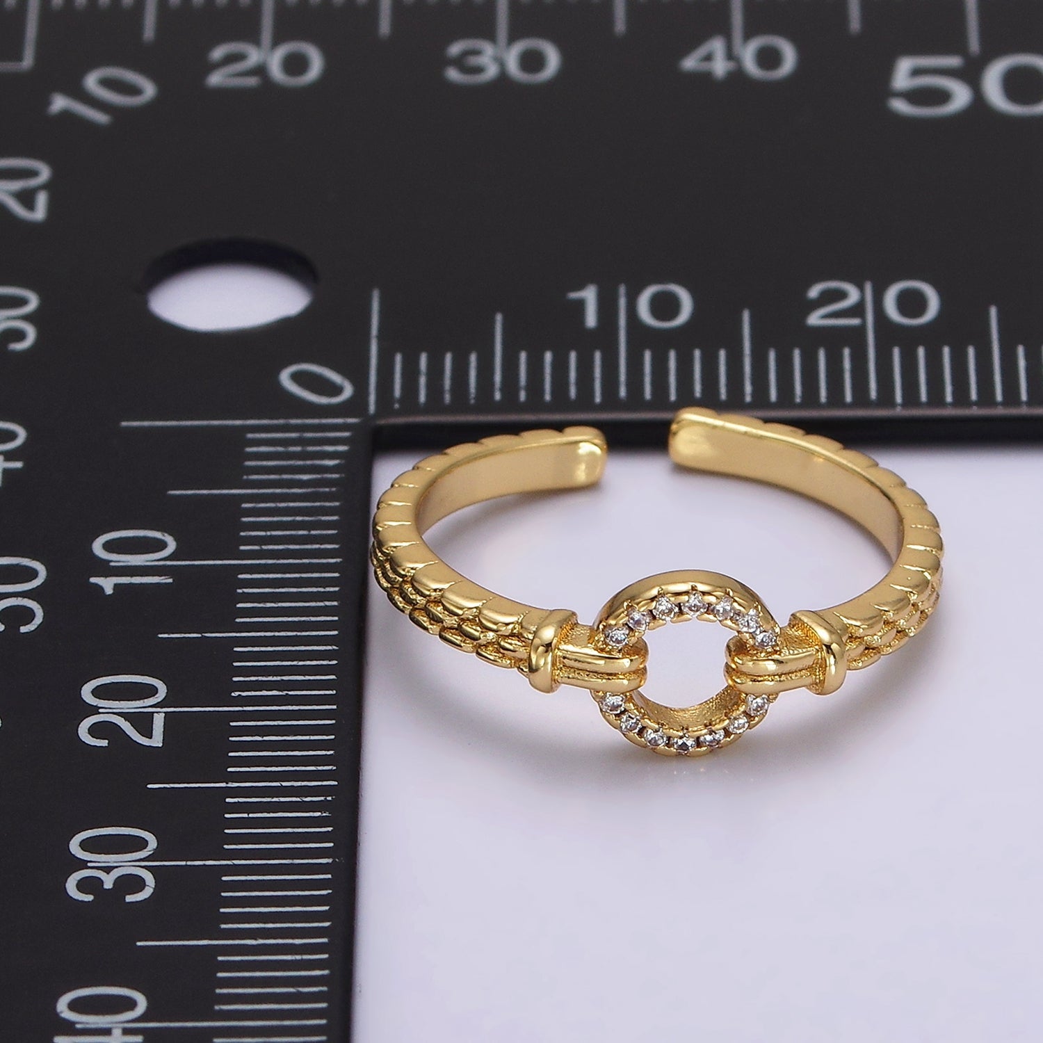 16K Gold Filled Open Round Micro Paved CZ Beaded Band Ring | O1237