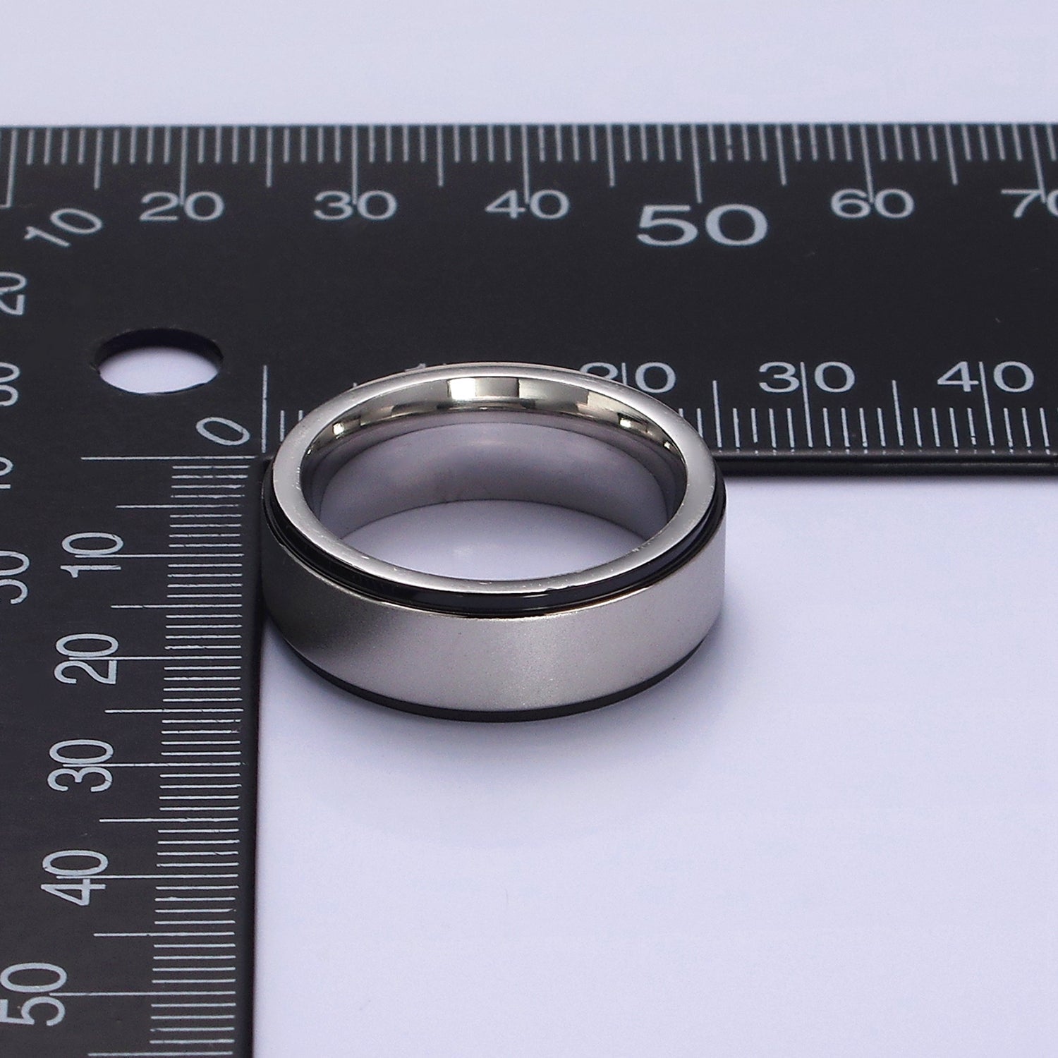 Stainless Steel Double Black-Lined Silver Band Minimalist Ring | O1195 - O1197