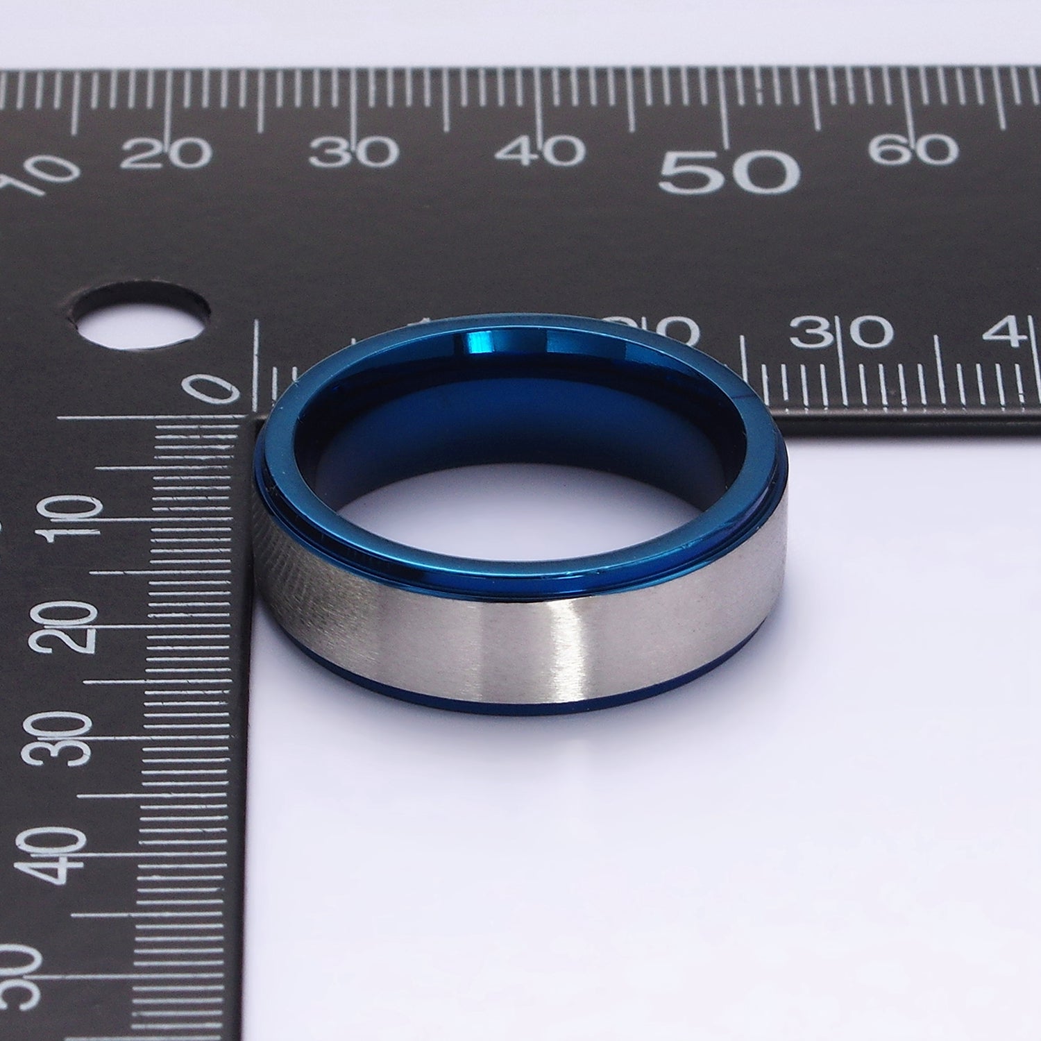 Stainless Steel Silver Band Metallic Blue Ring | O1198 - O1200