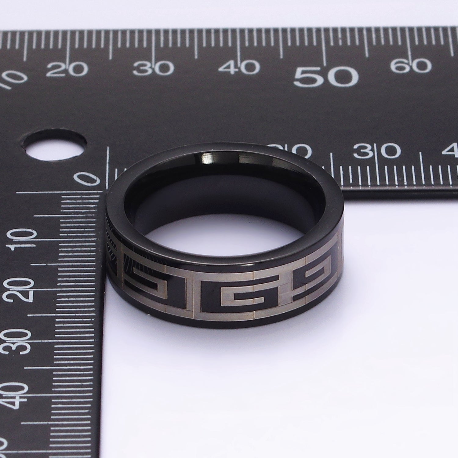 Stainless Steel "G" Lined Mixed Metal Black Band Ring | O1192 - O1194