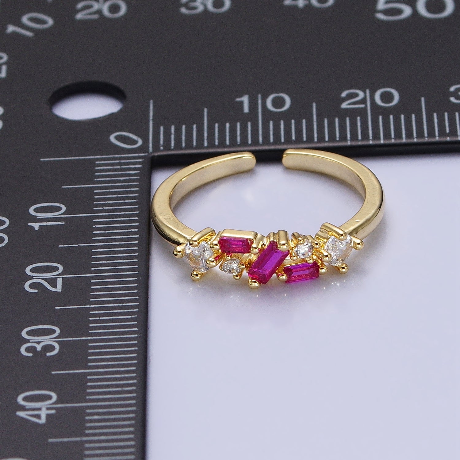 Dainty CZ Baguette Cluster Ring Daily Minimalist Jewelry Open Adjustable Ring AA1131 - AA1138 - DLUXCA