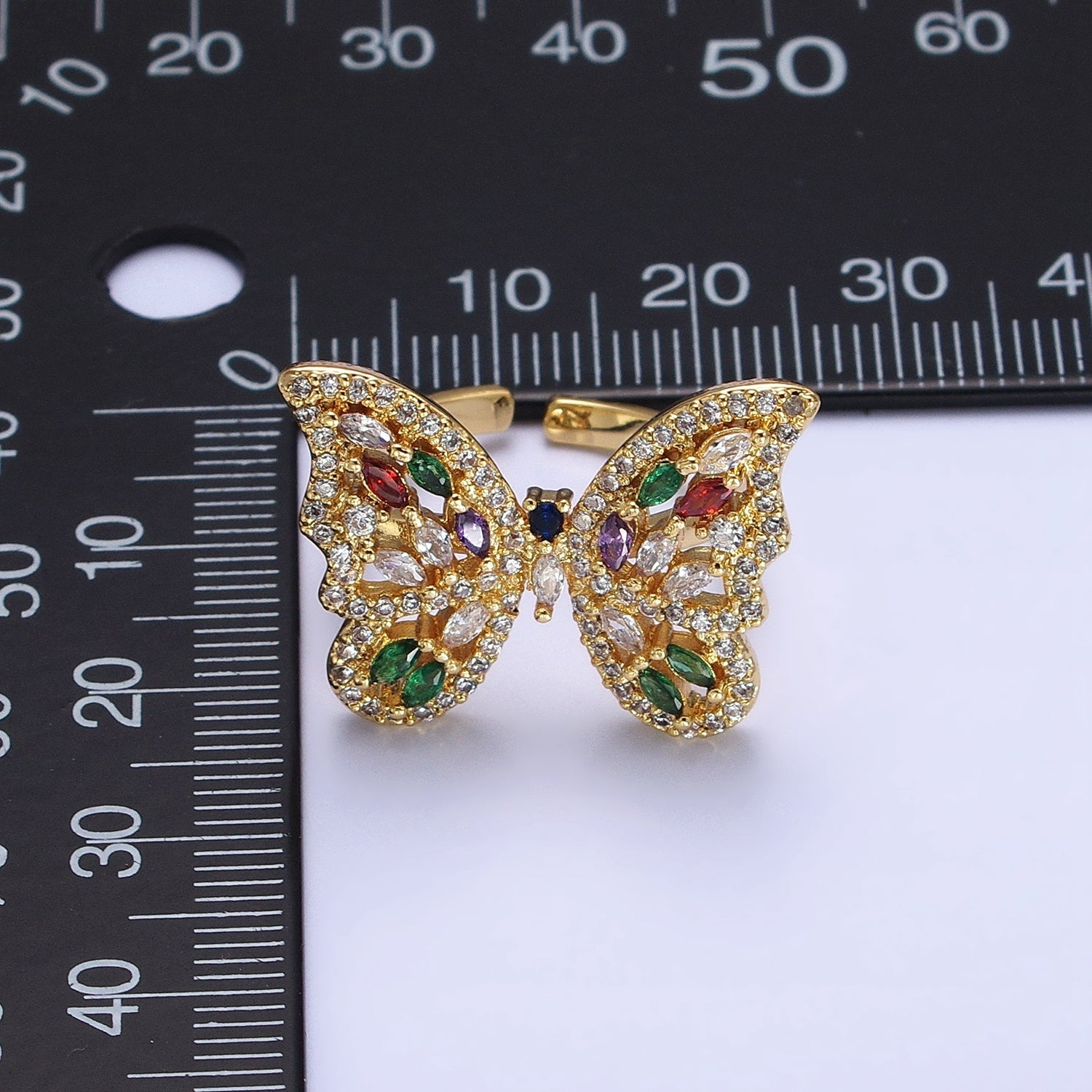 16K Gold Filled Wings Butterfly Multicolor Marquise CZ Statement Ring in Gold & Silver | AA1421 AA1422 - DLUXCA