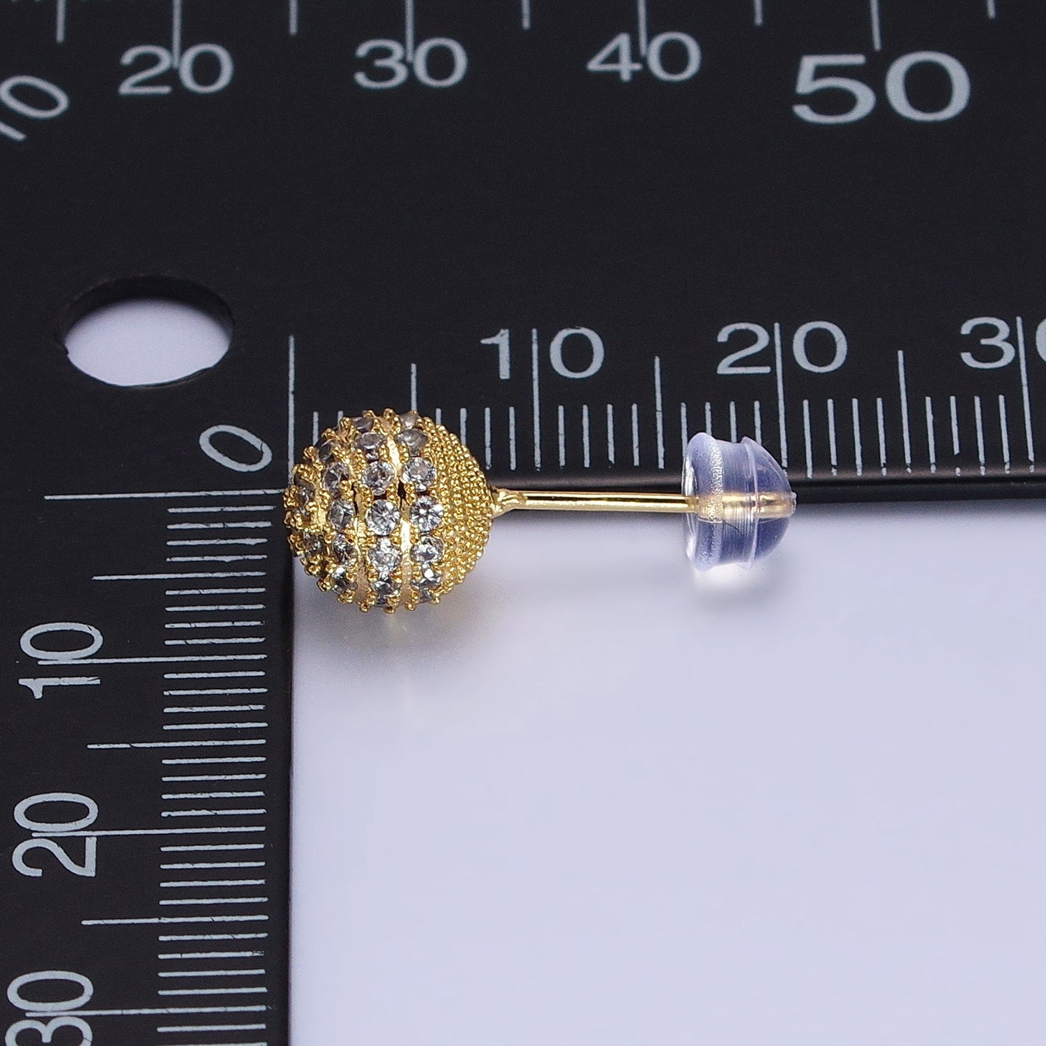 Gold 8mm, 10mm Round Shambala Bead Micro Paved Stud Earrings | AB1010 AB1011