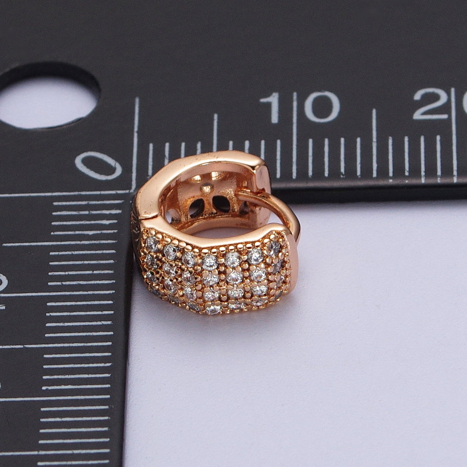 11mm Wide Hexagonal Clear Micro Paved CZ Huggie Earrings in Silver & Pinky Gold  P-077 AB-010