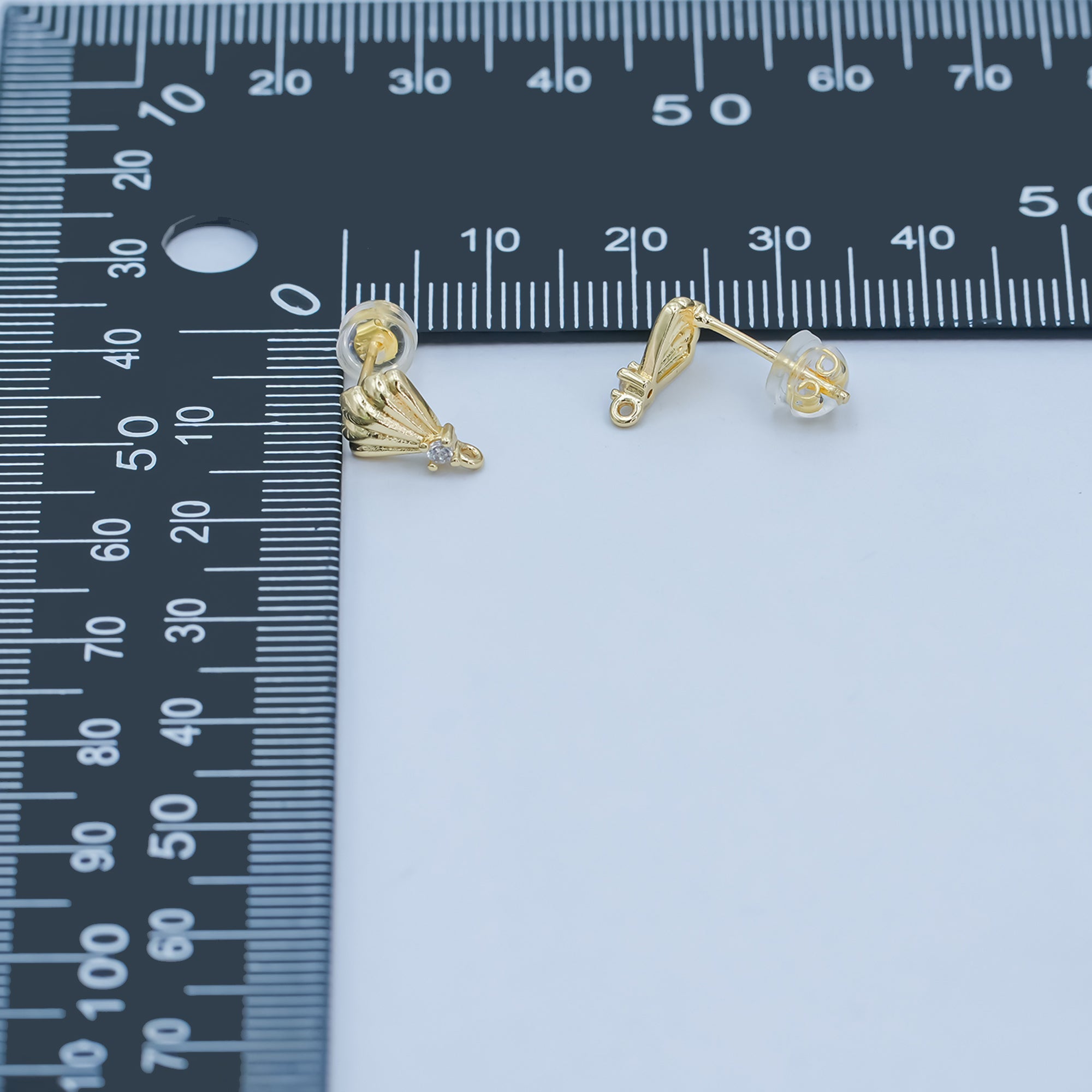 24K Gold Filled CZ Clam Sea Shell Stud Drop Earrings | Z1131