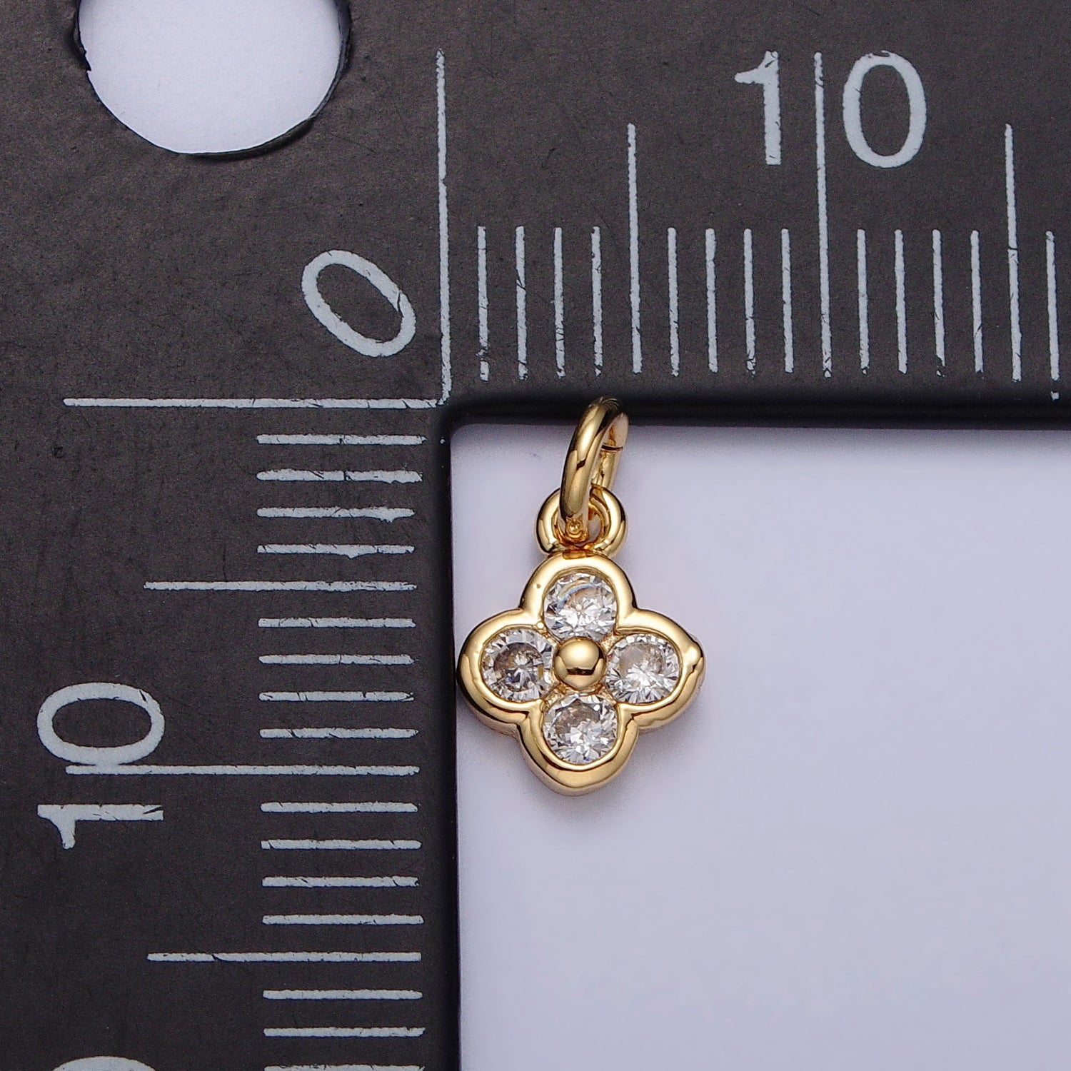 Clear CZ Bezel Clover Quatrefoil Mini Charm in Gold & Silver | AC260 AC261