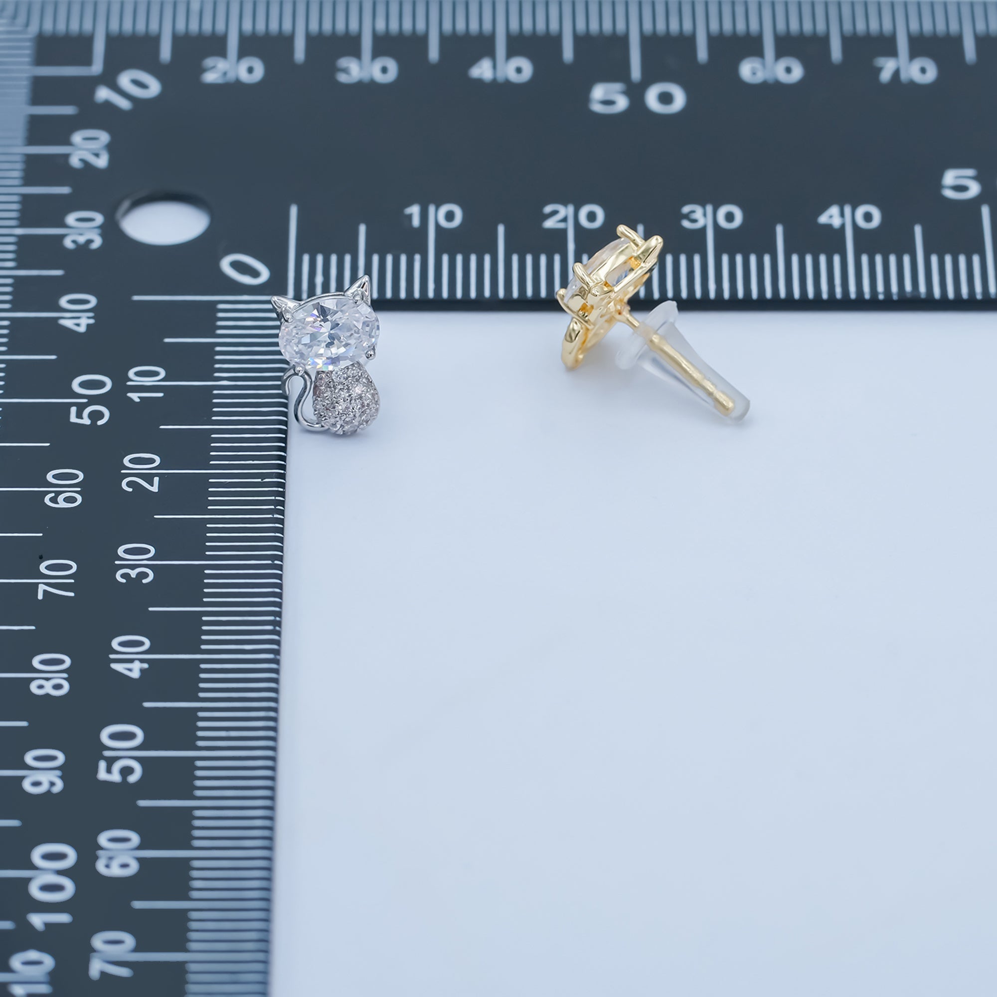 24K Gold Plated Micro Paved CZ Kitten Cat Stud Earrings Set in Gold & Silver | AB222 AB223